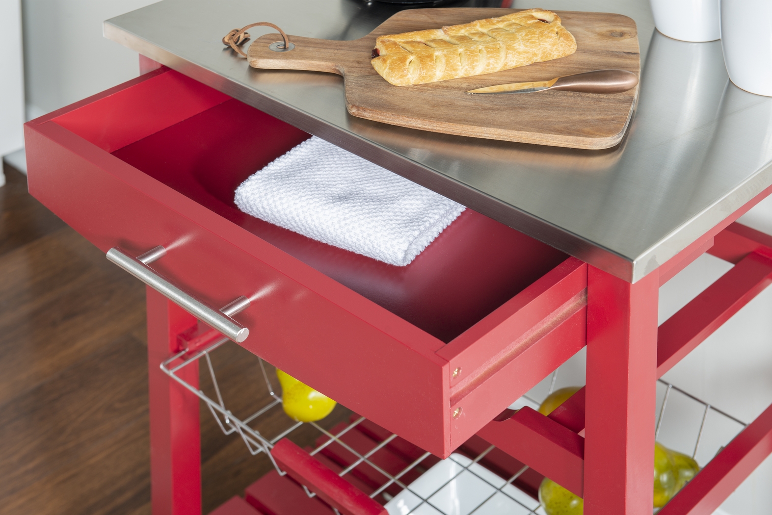 Kalany Red Kitchen Cart - Thumbnail - Image 4