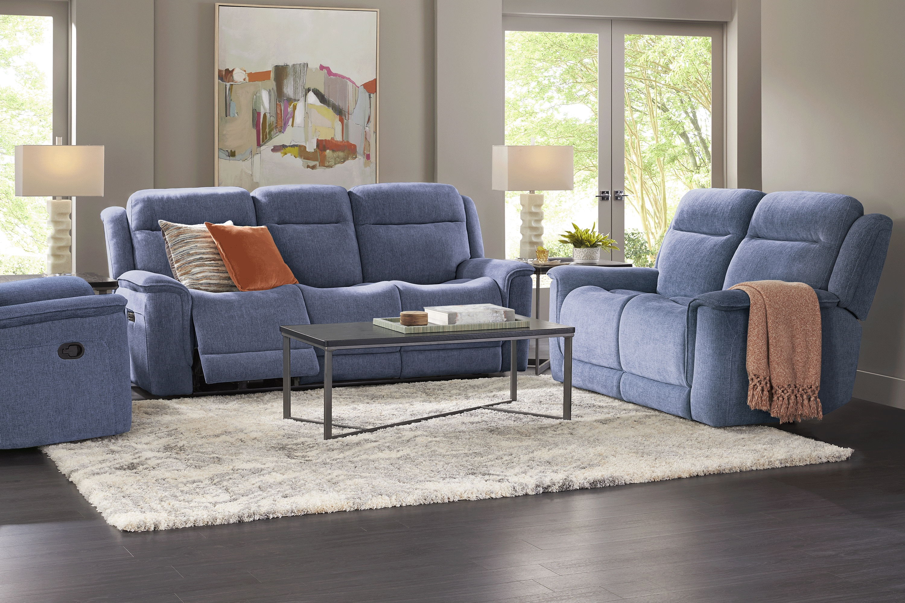 Kamden Place Cobalt 3 Pc Living Room with Dual Power Reclining Sofa - Thumbnail - Image 1