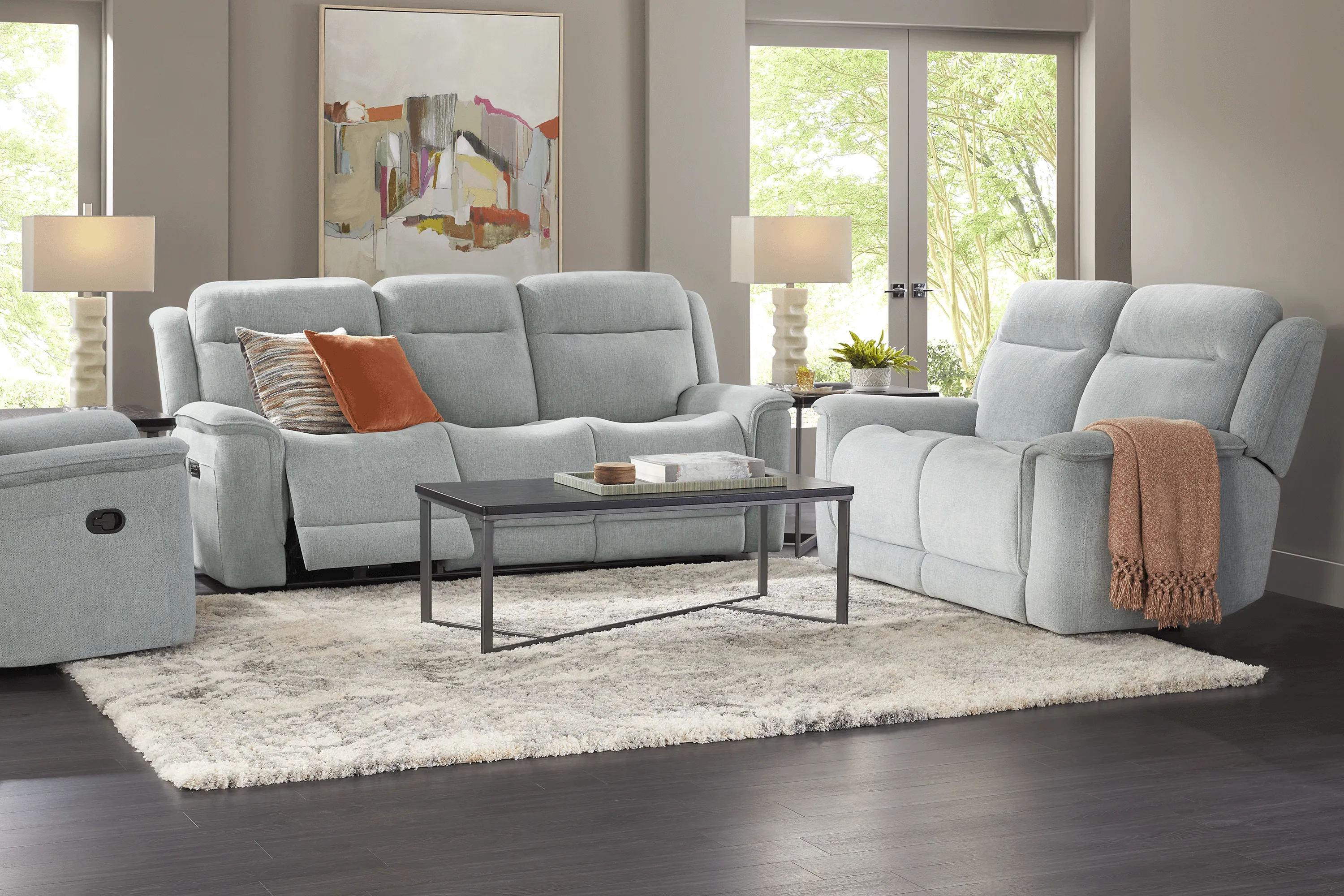 Kamden Place Seafoam 3 Pc Living Room with Dual Power Reclining Sofa - Thumbnail - Image 1
