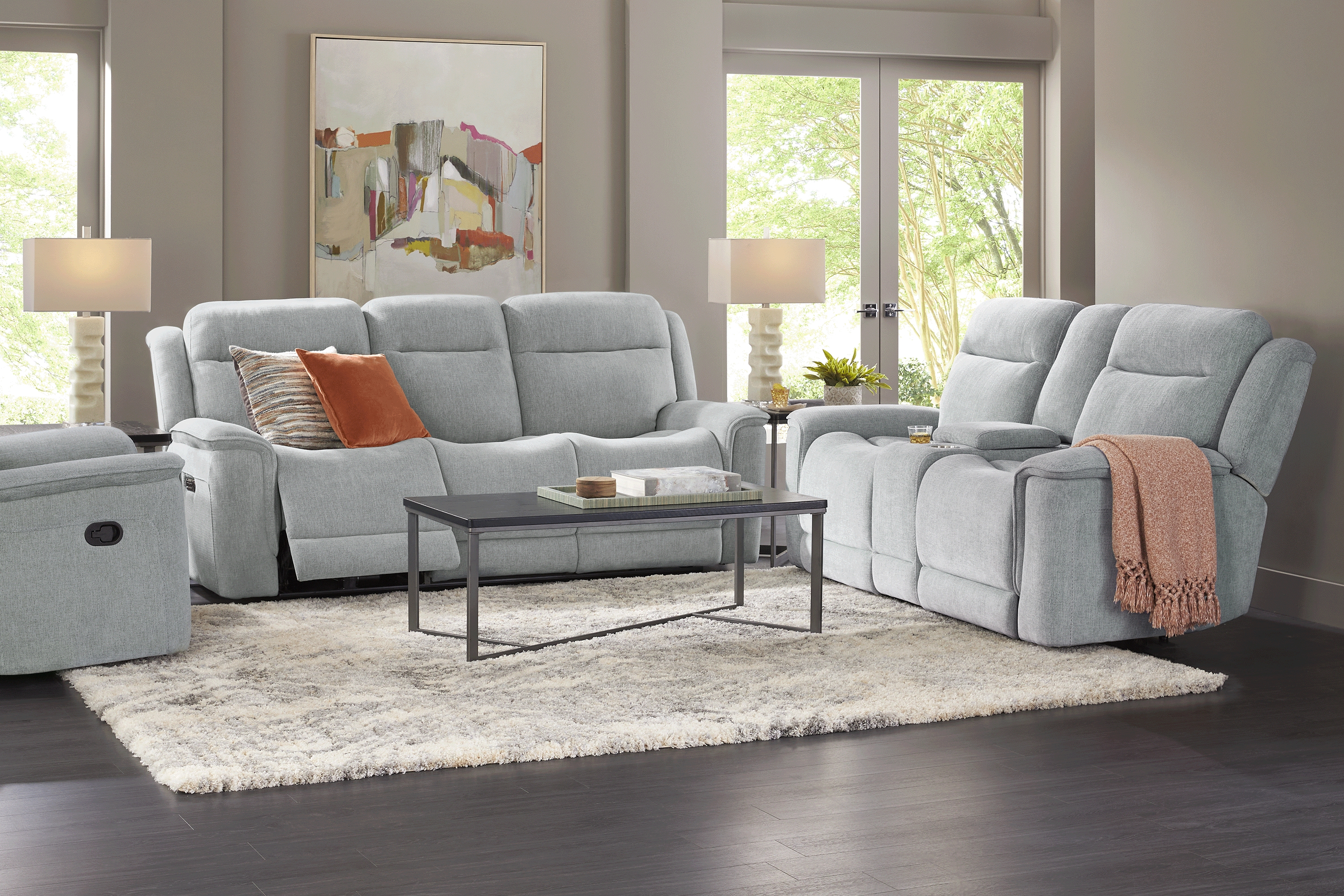 Kamden Place Seafoam 3 Pc Living Room with Dual Power Reclining Sofa - Thumbnail - Image 1