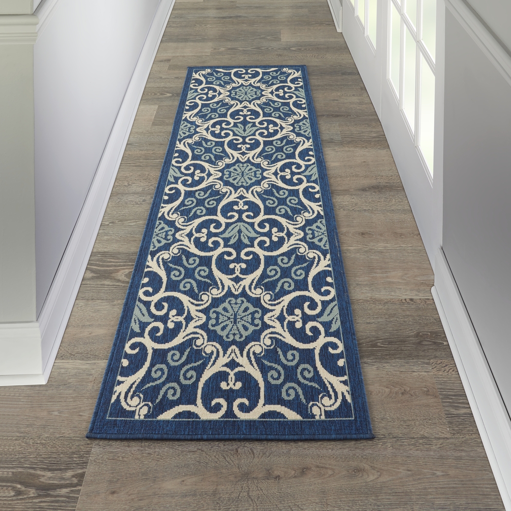 Kamia Navy 2'3 x 7'6 Runner Indoor/Outdoor Rug - Thumbnail - Image 2