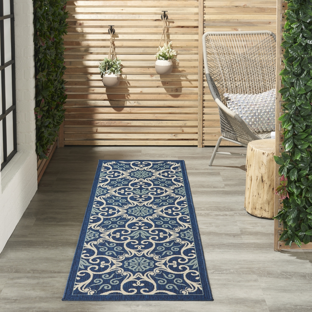 Kamia Navy 2'3 x 7'6 Runner Indoor/Outdoor Rug - Thumbnail - Image 3