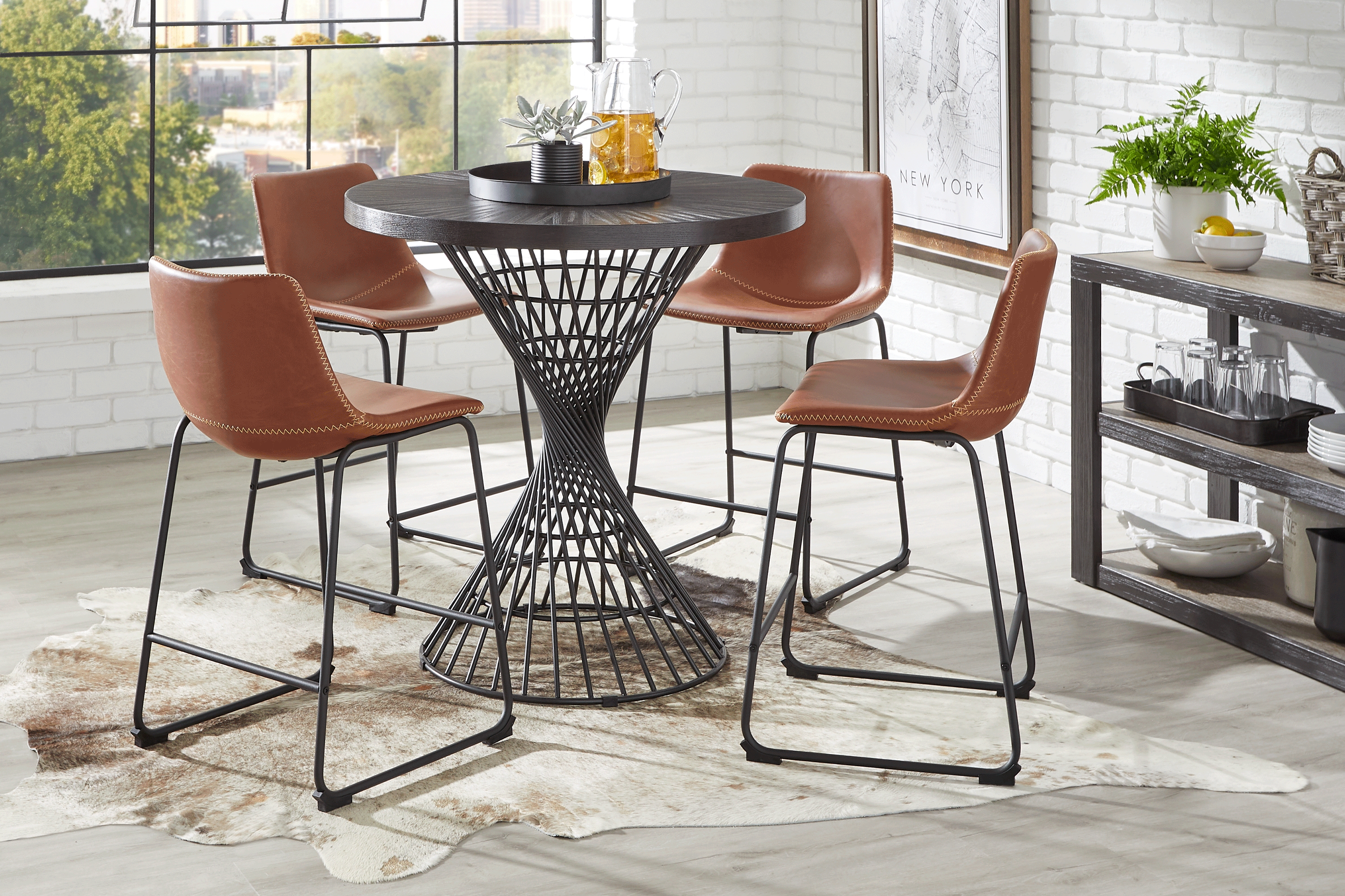 Kanister Walnut 5 Pc Counter Height Dining Set with Brown Stools - Thumbnail - Image 1