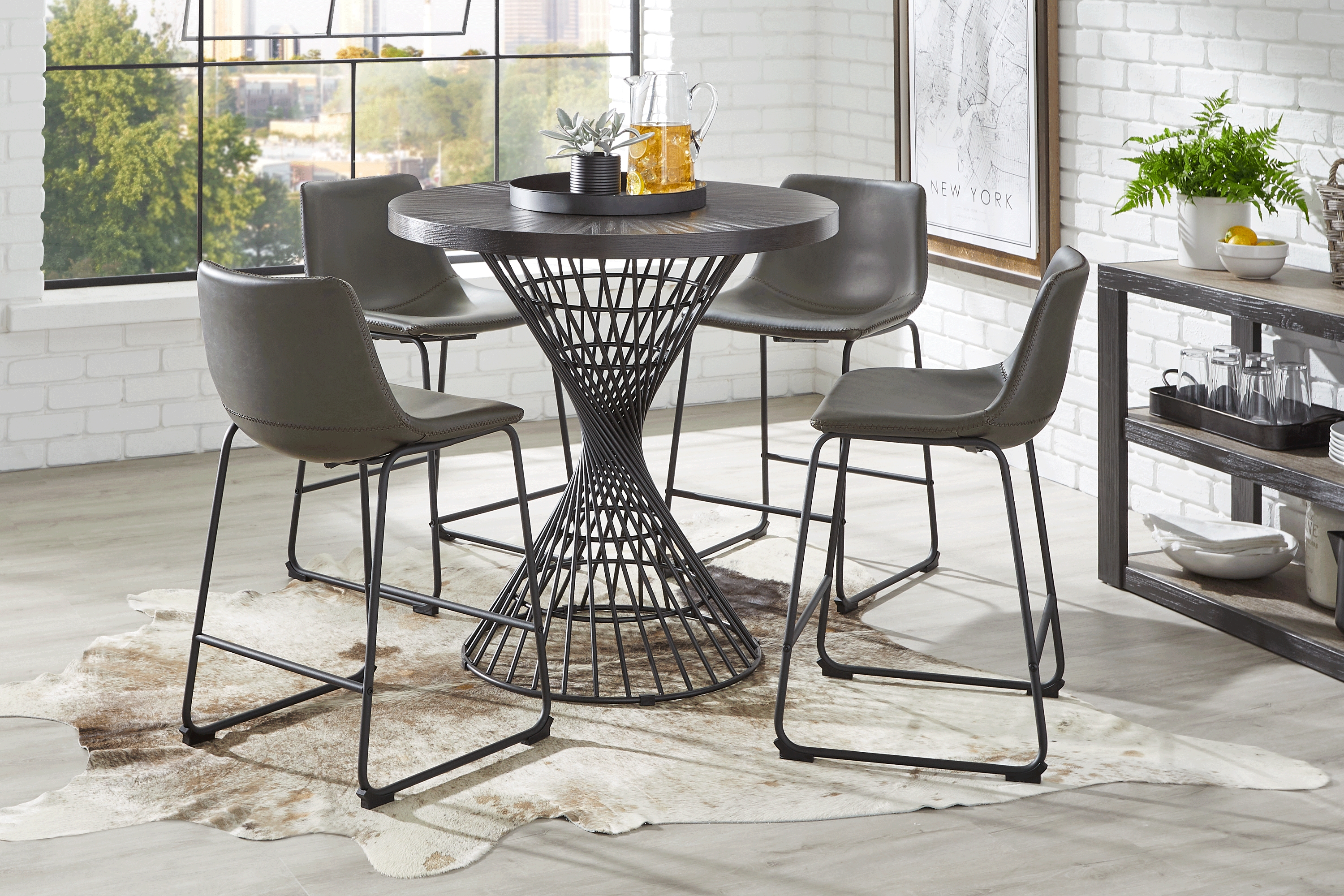 Kanister Walnut 5 Pc Counter Height Dining Set with Gray Stools - Thumbnail - Image 1