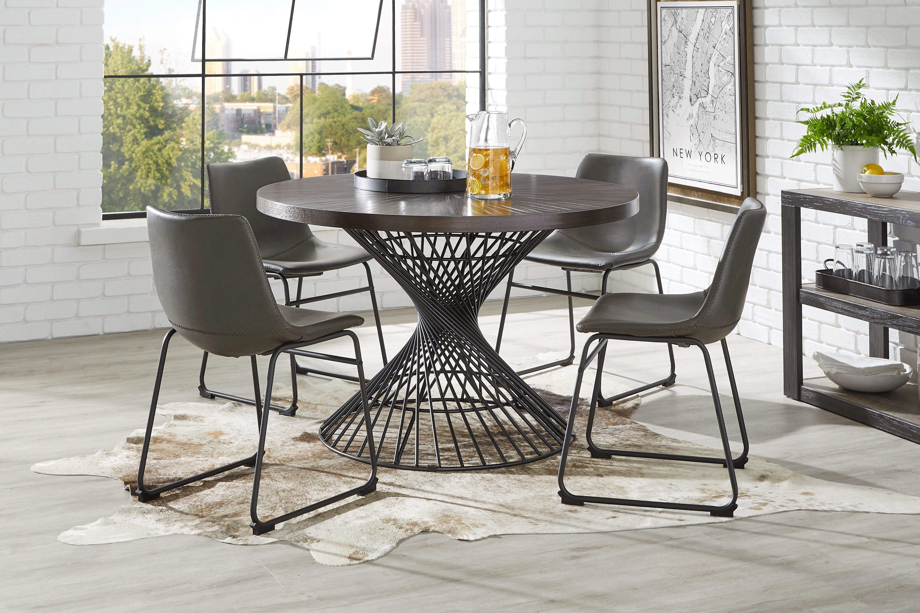 Kanister Walnut 5 Pc Dining Set with Gray Chairs - Thumbnail - Image 1