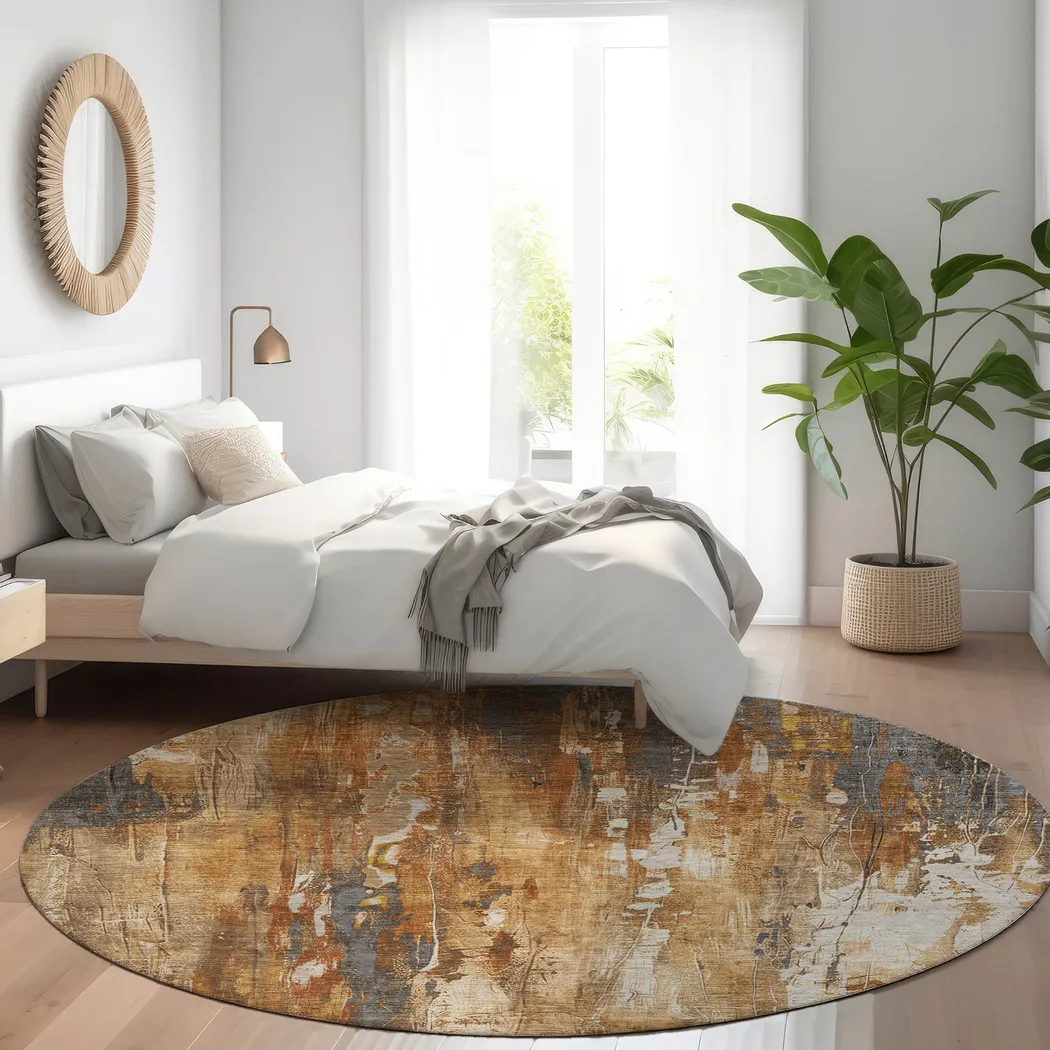 Karga Copper 8' Round Machine Washable Rug - Thumbnail - Image 2