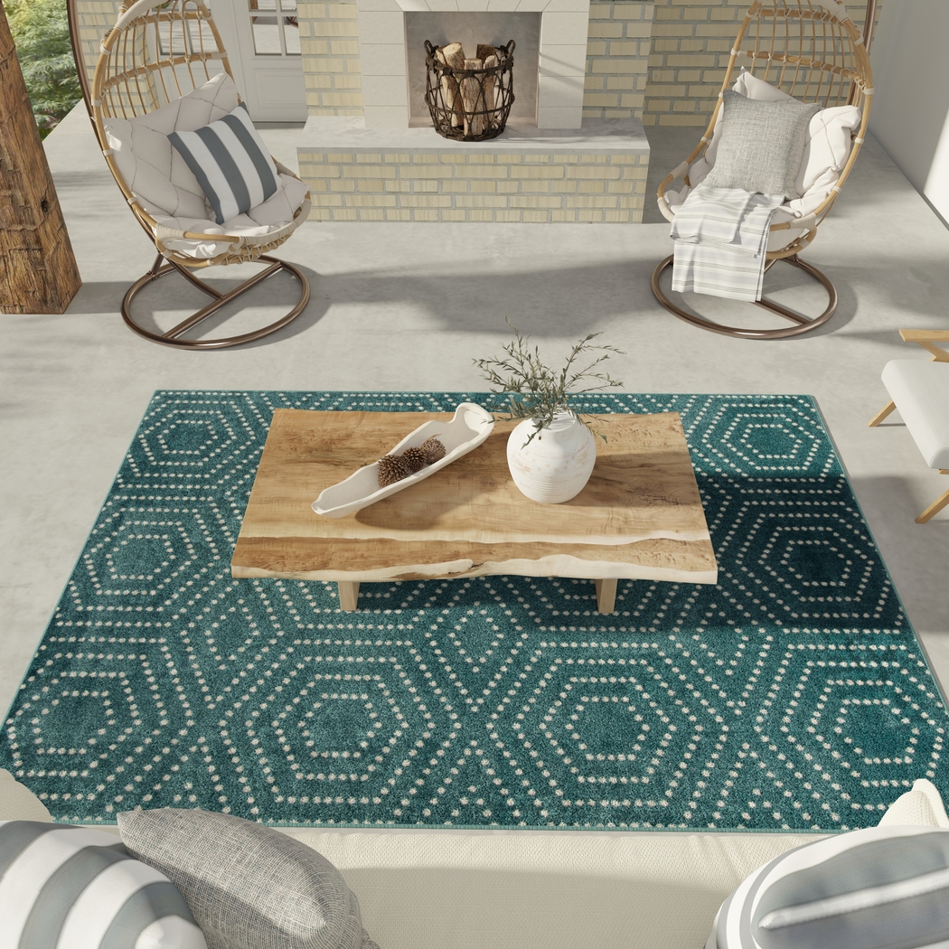 Kasiya Teal 2' x 7' Indoor/Outdoor Runner - Thumbnail - Image 4