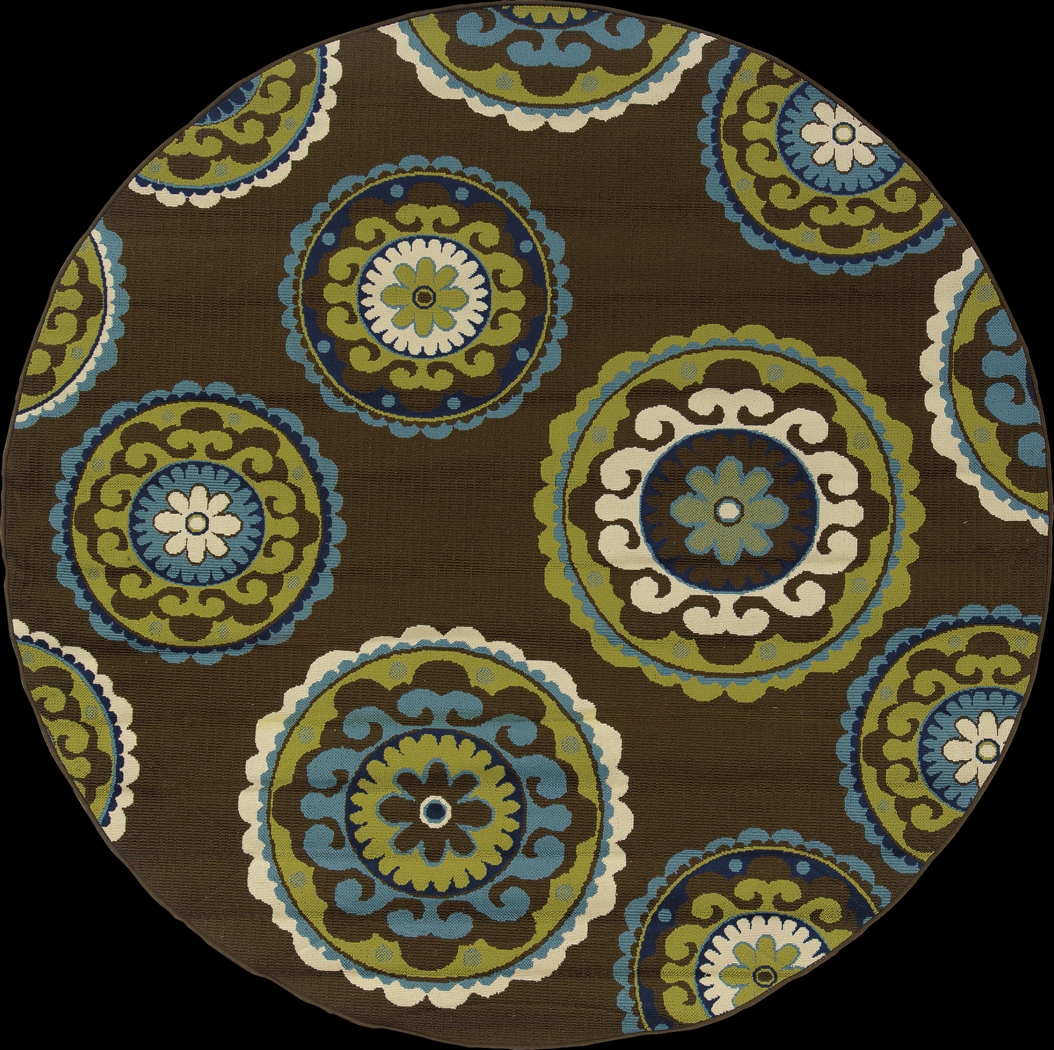 Kaspian Brown 7'10 Round Indoor/Outdoor Rug - Thumbnail - Image 1