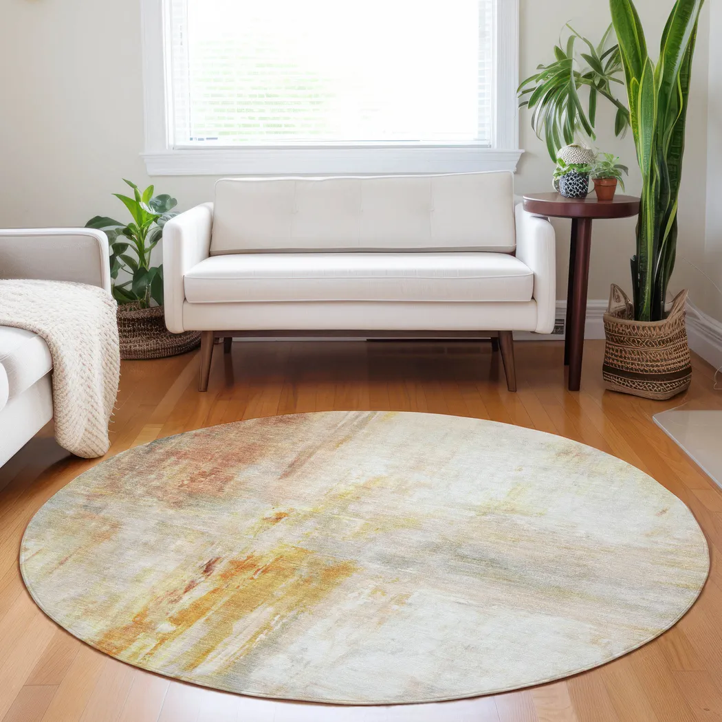 Kasti Orange 8' Round Machine Washable Rug - Thumbnail - Image 2