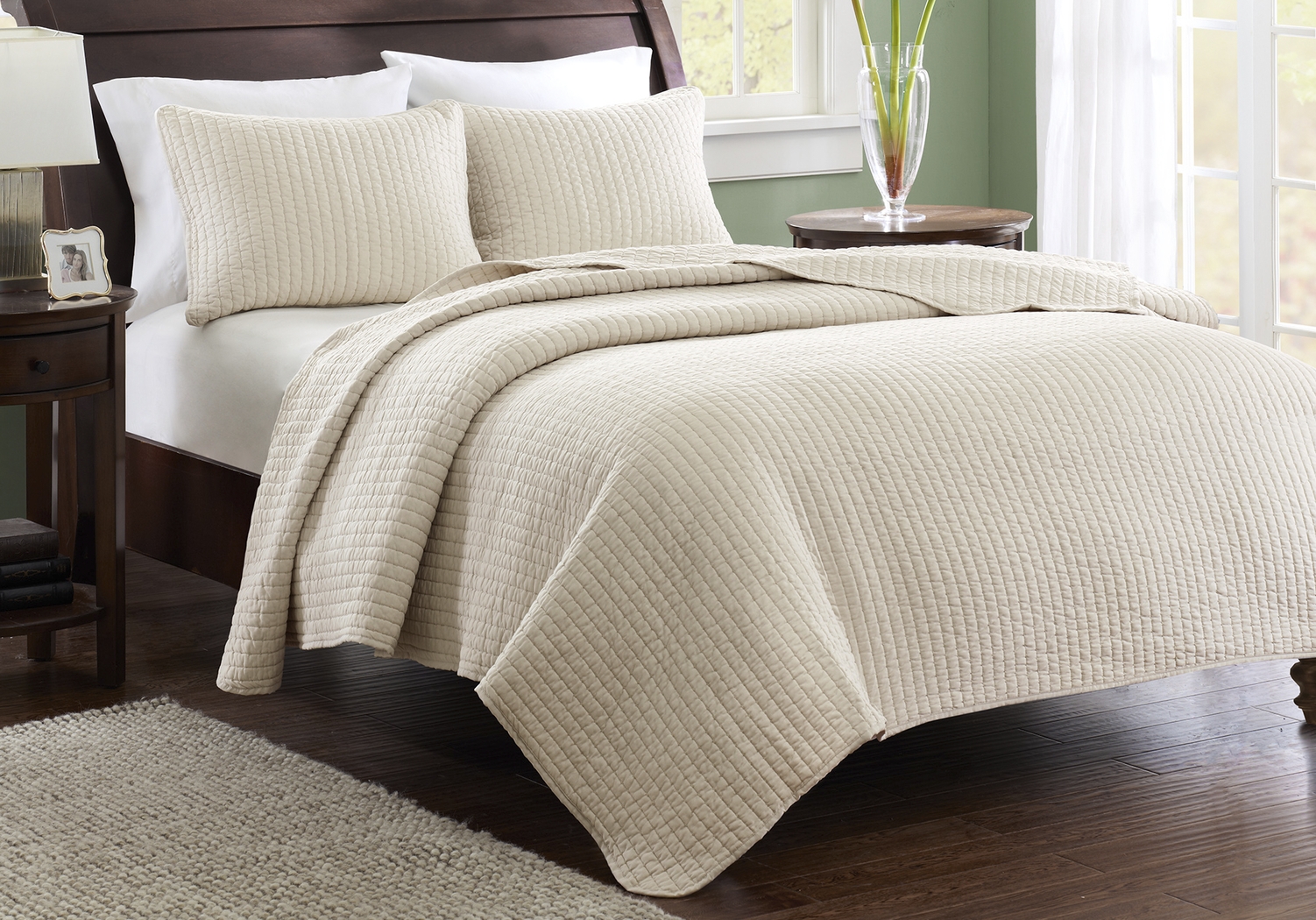 Keaton Light Khaki 3 Pc Full/Queen Coverlet Set - Thumbnail - Image 1