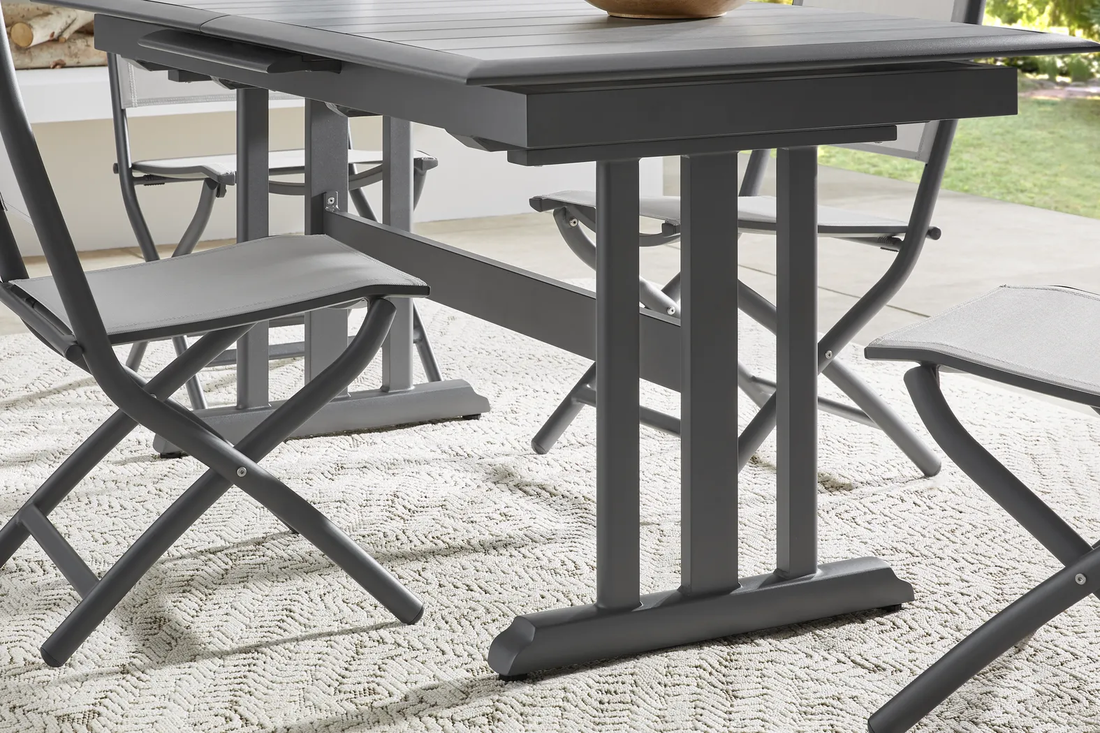 Kellen Charcoal 5 Pc Outdoor Extension Dining Set with Folding Chairs - Thumbnail - Image 8