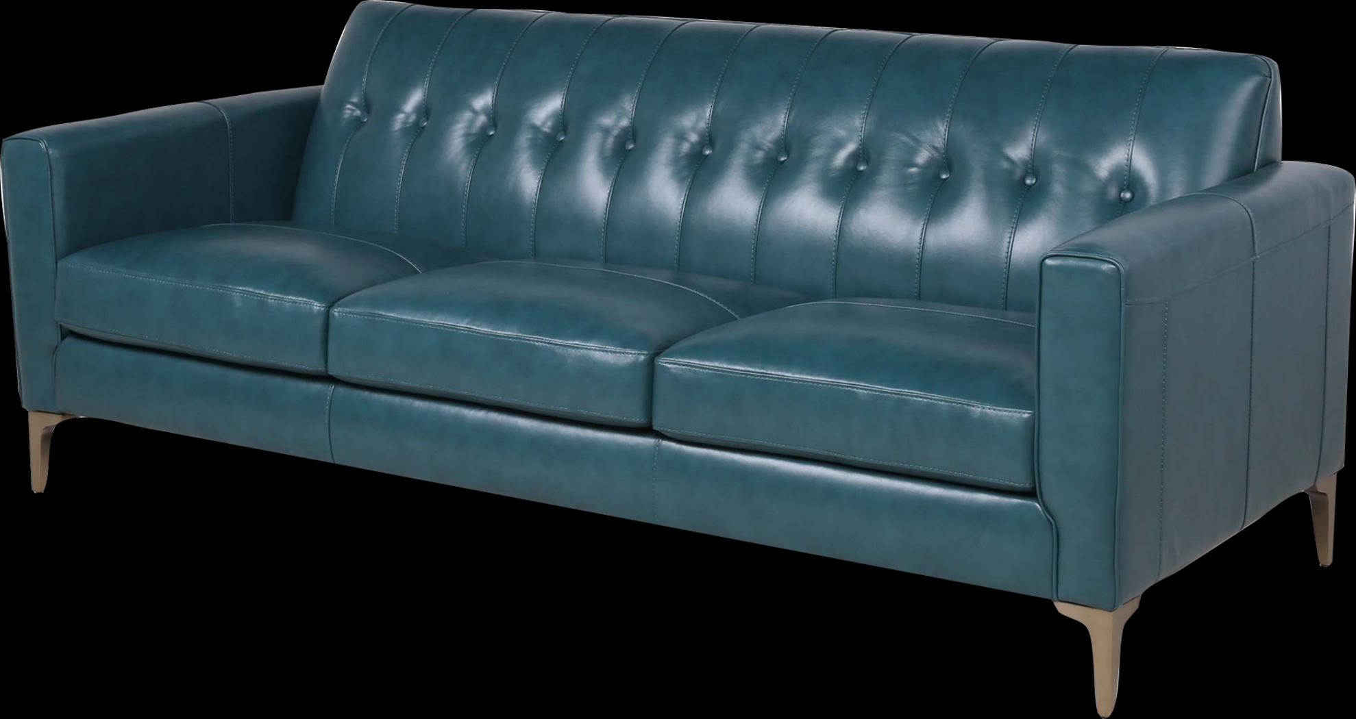 Kelton Teal Leather Sofa - Thumbnail - Image 2