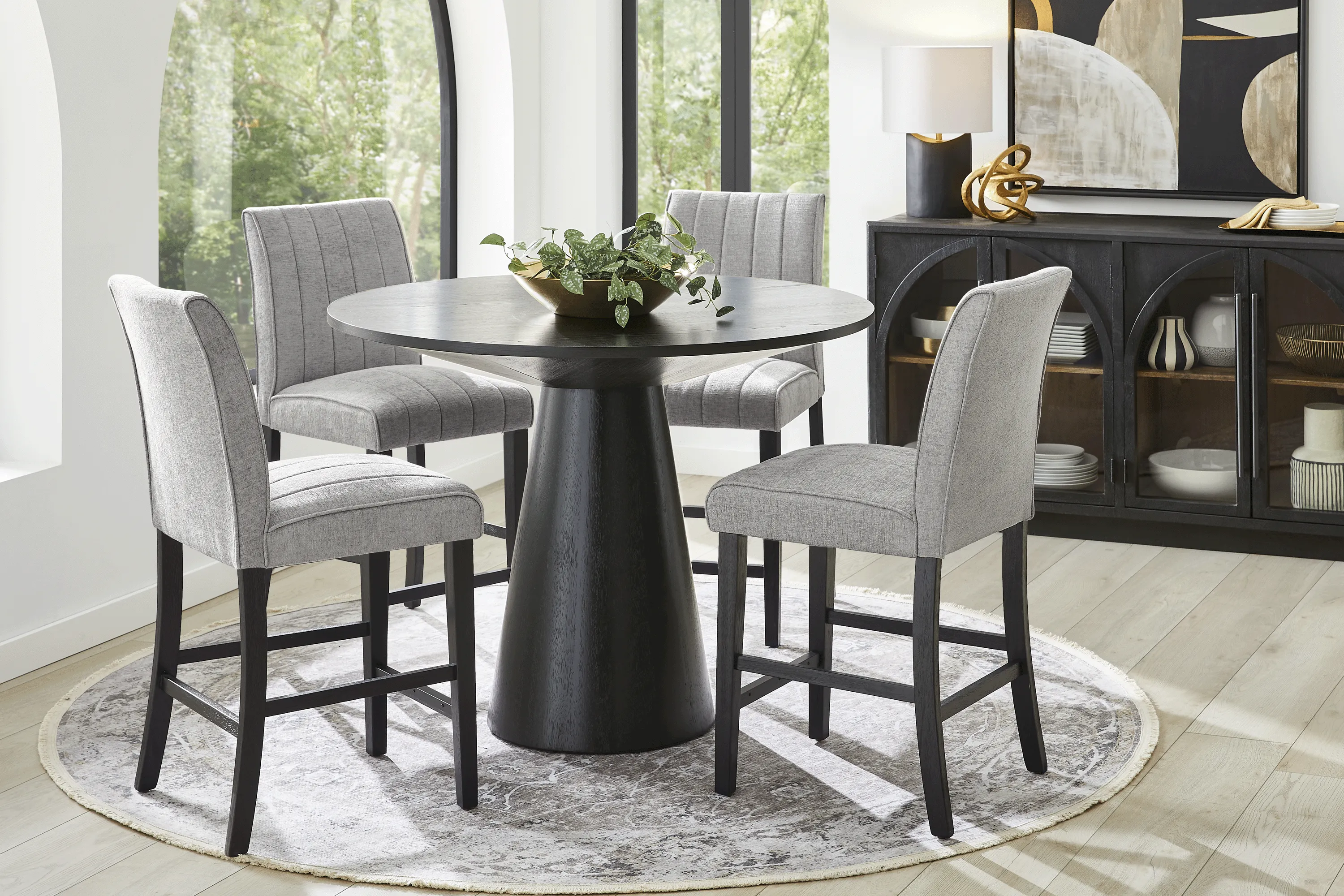 Kendall Black 3 Pc 48" Round Counter Height Dining Room with Gray Stools - Thumbnail - Image 1