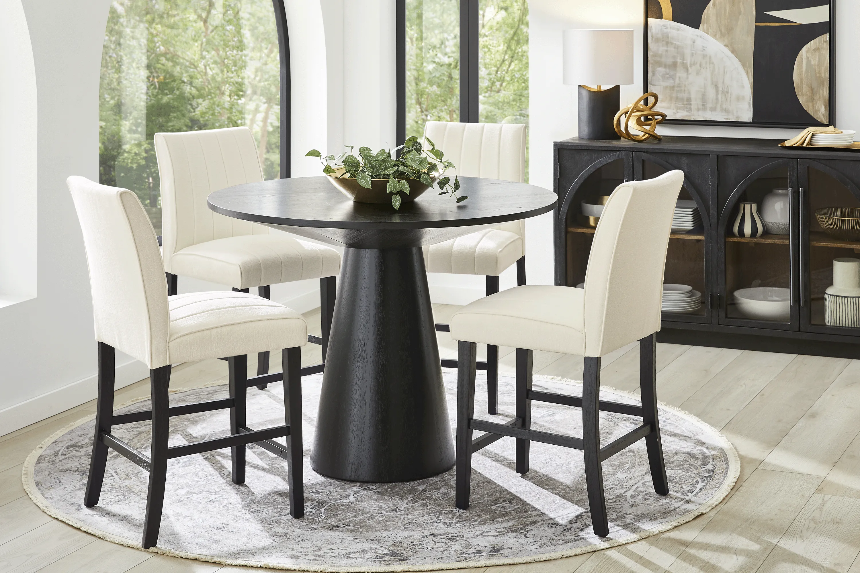 Kendall Black 3 Pc 48" Round Counter Height Dining Room with White Stools - Thumbnail - Image 1