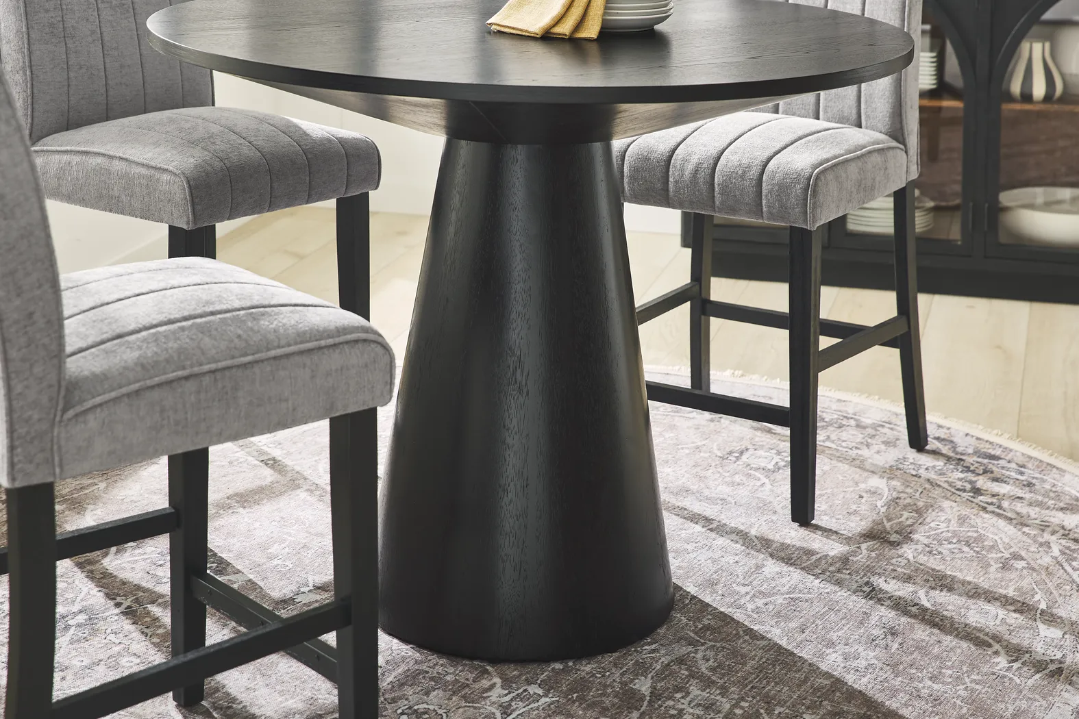 Kendall Black 3 Pc 48" Round Counter Height Dining Room with Gray Stools - Thumbnail - Image 4