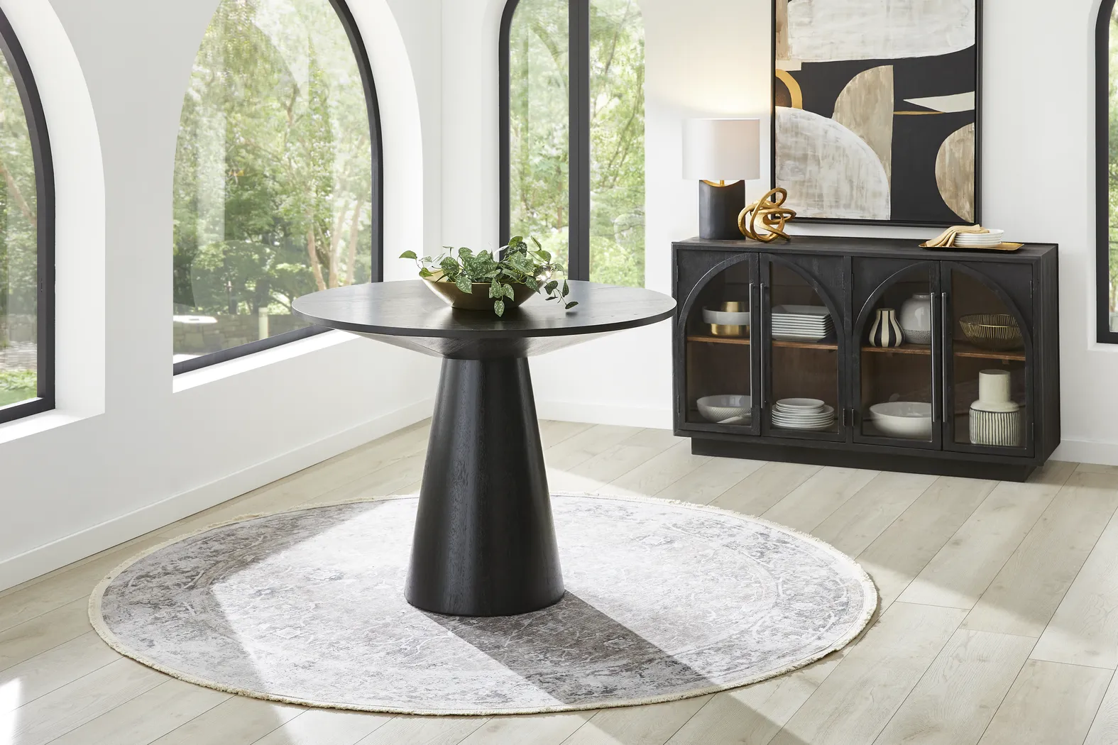 Kendall Black 3 Pc 48" Round Counter Height Dining Room with Gray Stools - Thumbnail - Image 5