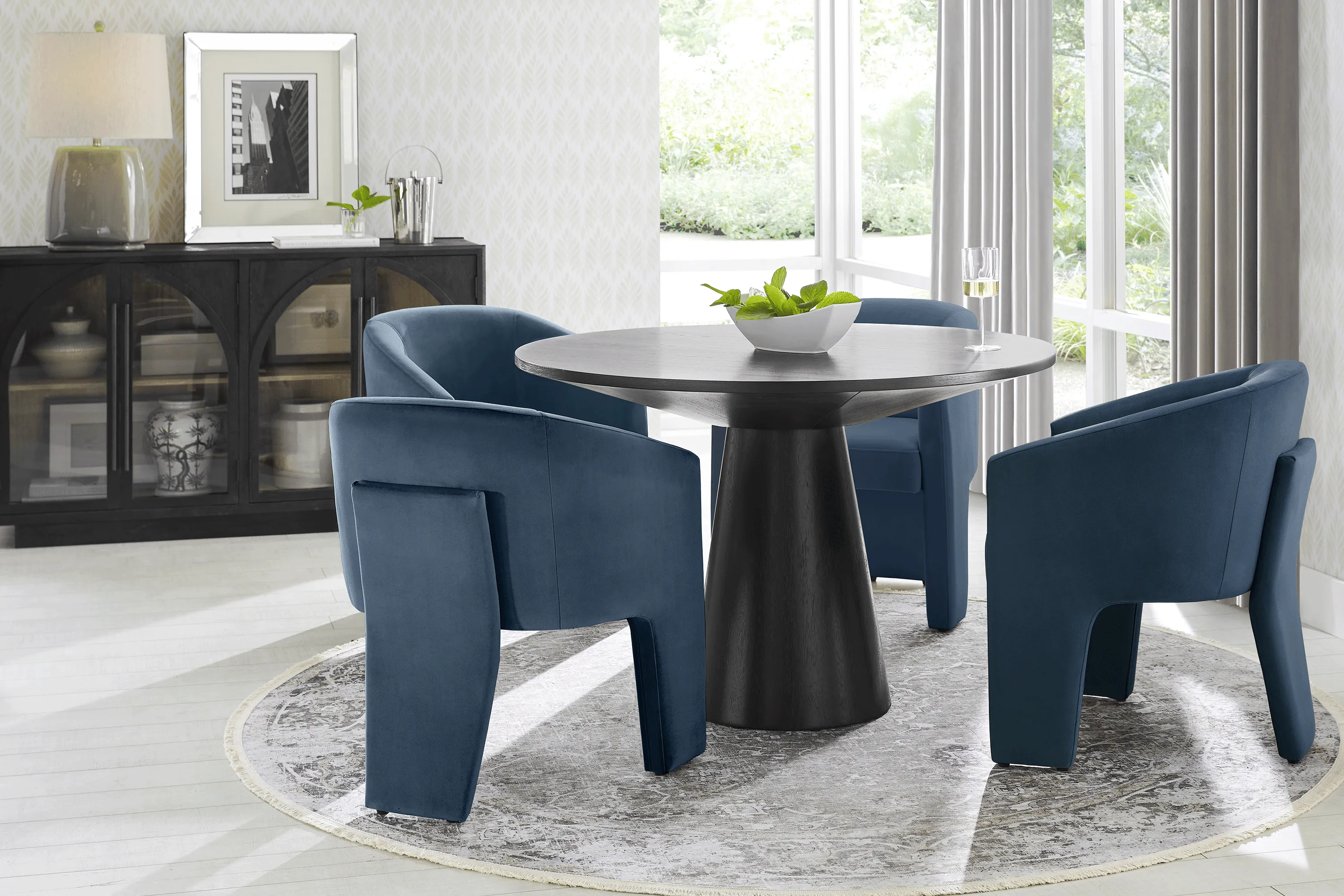 Kendall Black 5 Pc 48" Round Dining Room with Blue Arm Chairs - Thumbnail - Image 1