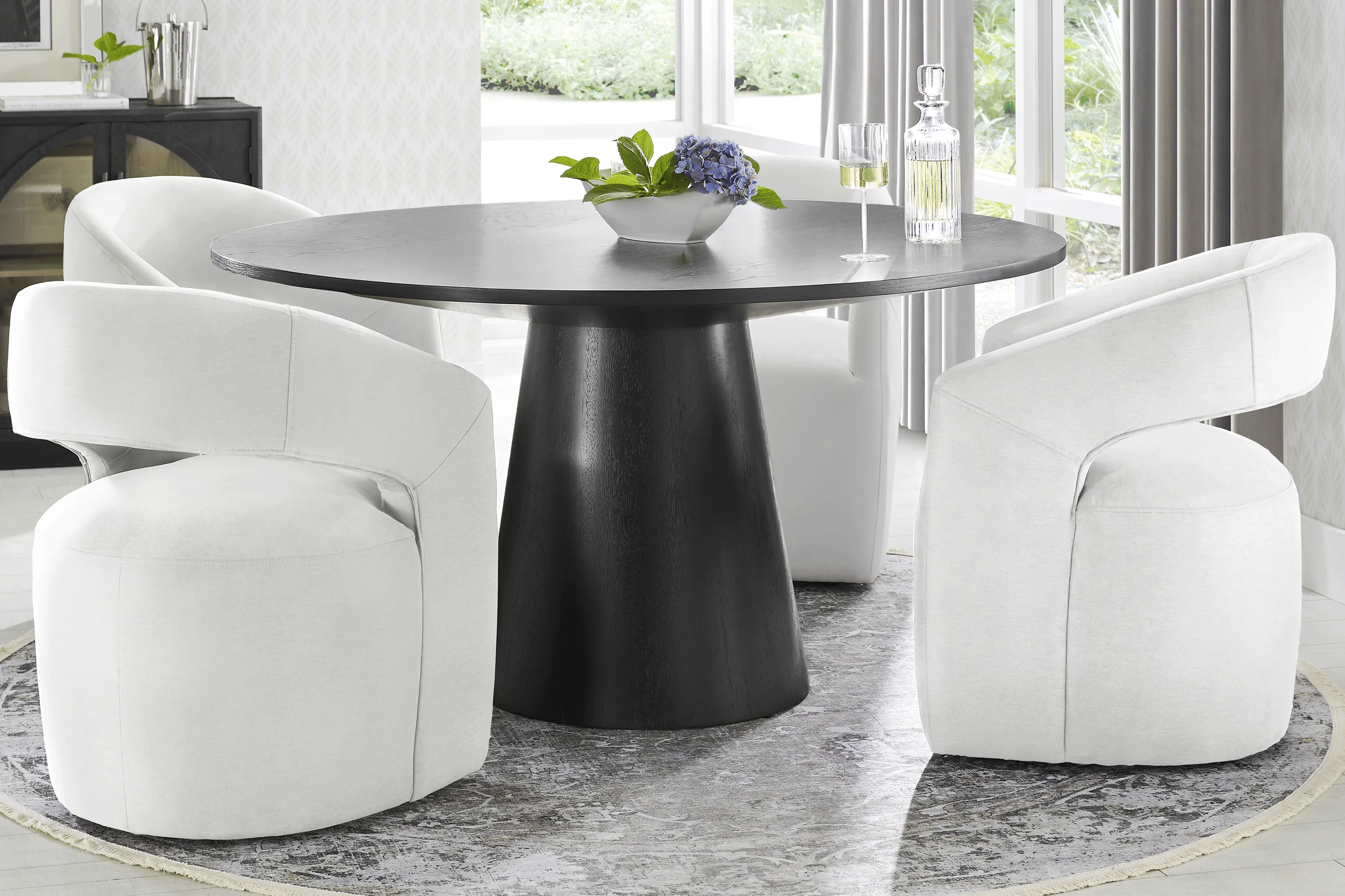 Kendall Black 5 Pc 59" Round Dining Room with White Cascade Park Arm Chairs - Thumbnail - Image 1