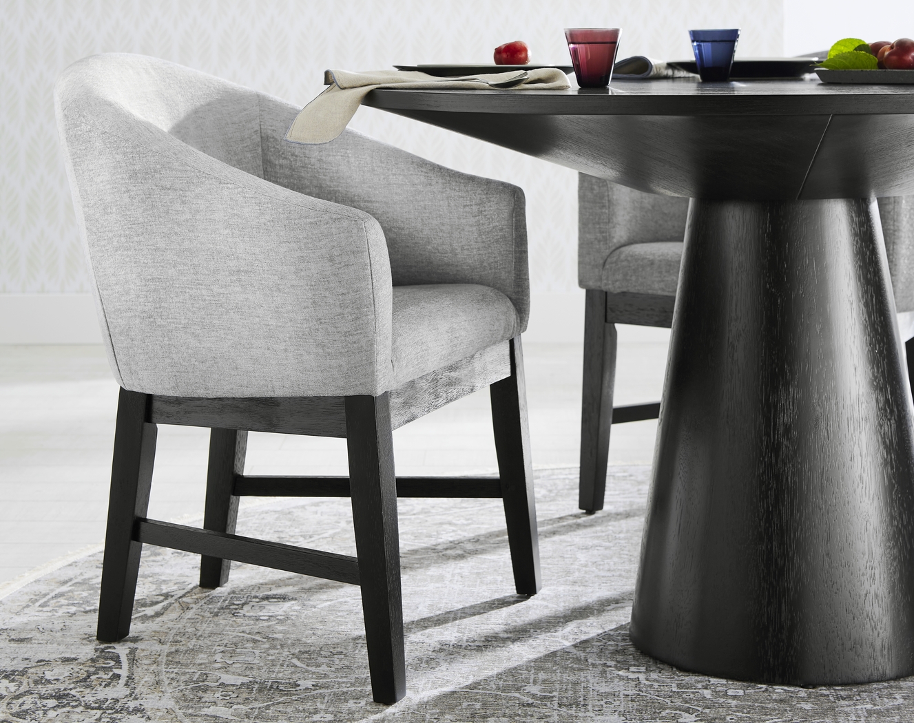 Kendall Black 5 Pc 48" Round Dining Room with Gray Arm Chairs - Thumbnail - Image 6