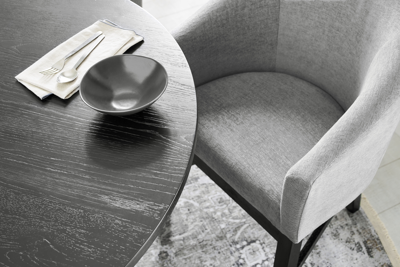 Kendall Black 5 Pc 48" Round Dining Room with Gray Arm Chairs - Thumbnail - Image 7