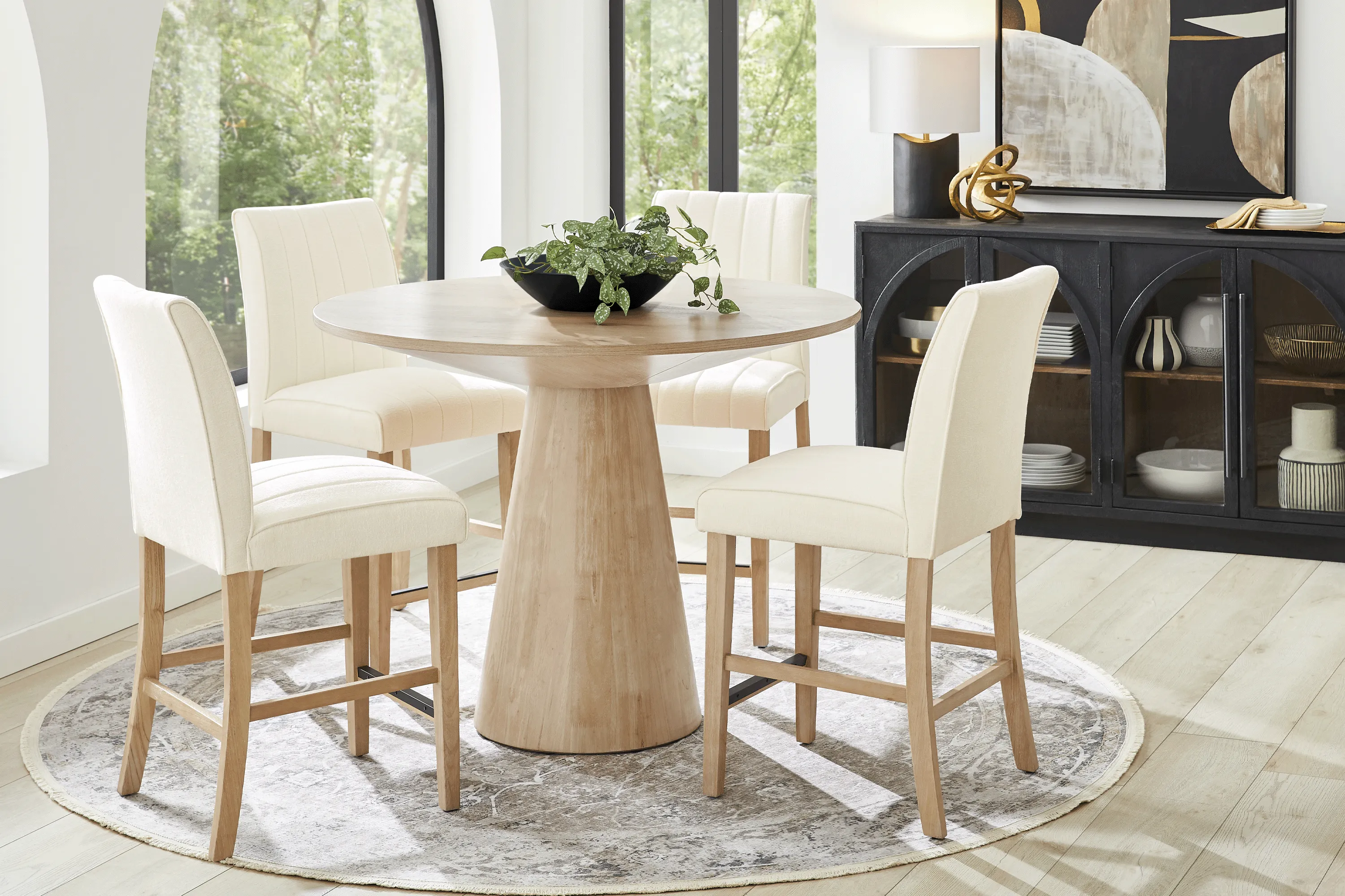 Kendall Natural 3 Pc 48" Round Counter Height Dining Room with White Stools - Thumbnail - Image 1
