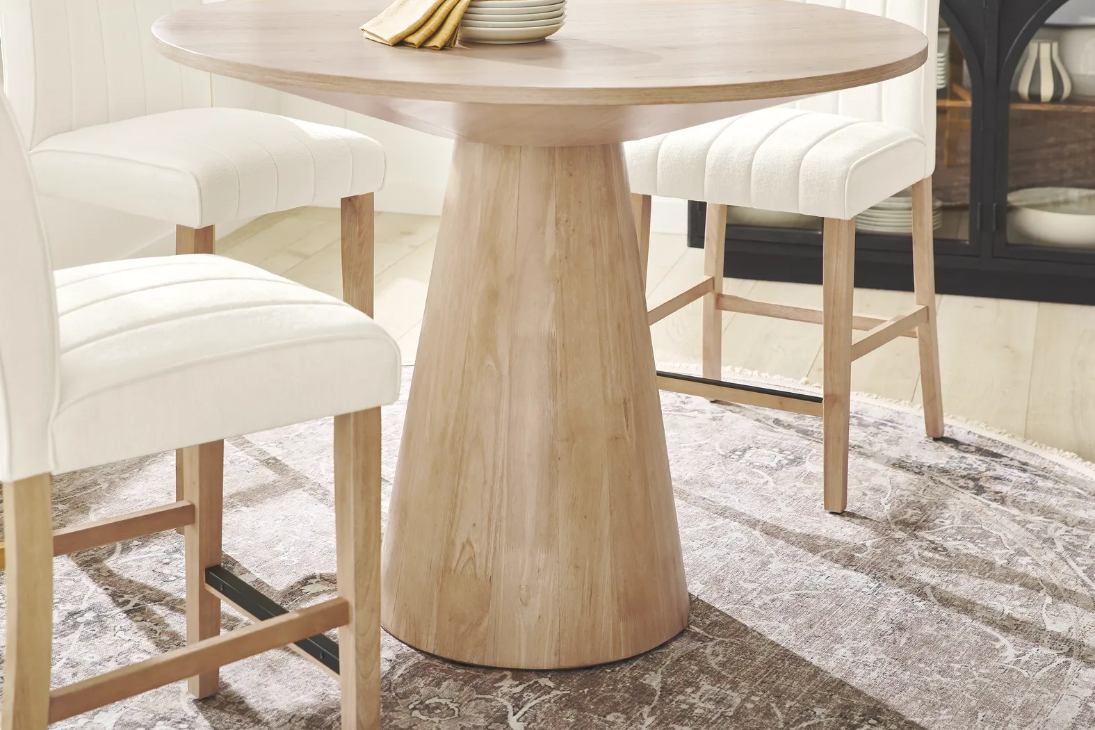 Kendall Natural 3 Pc 48" Round Counter Height Dining Room with White Stools - Thumbnail - Image 4