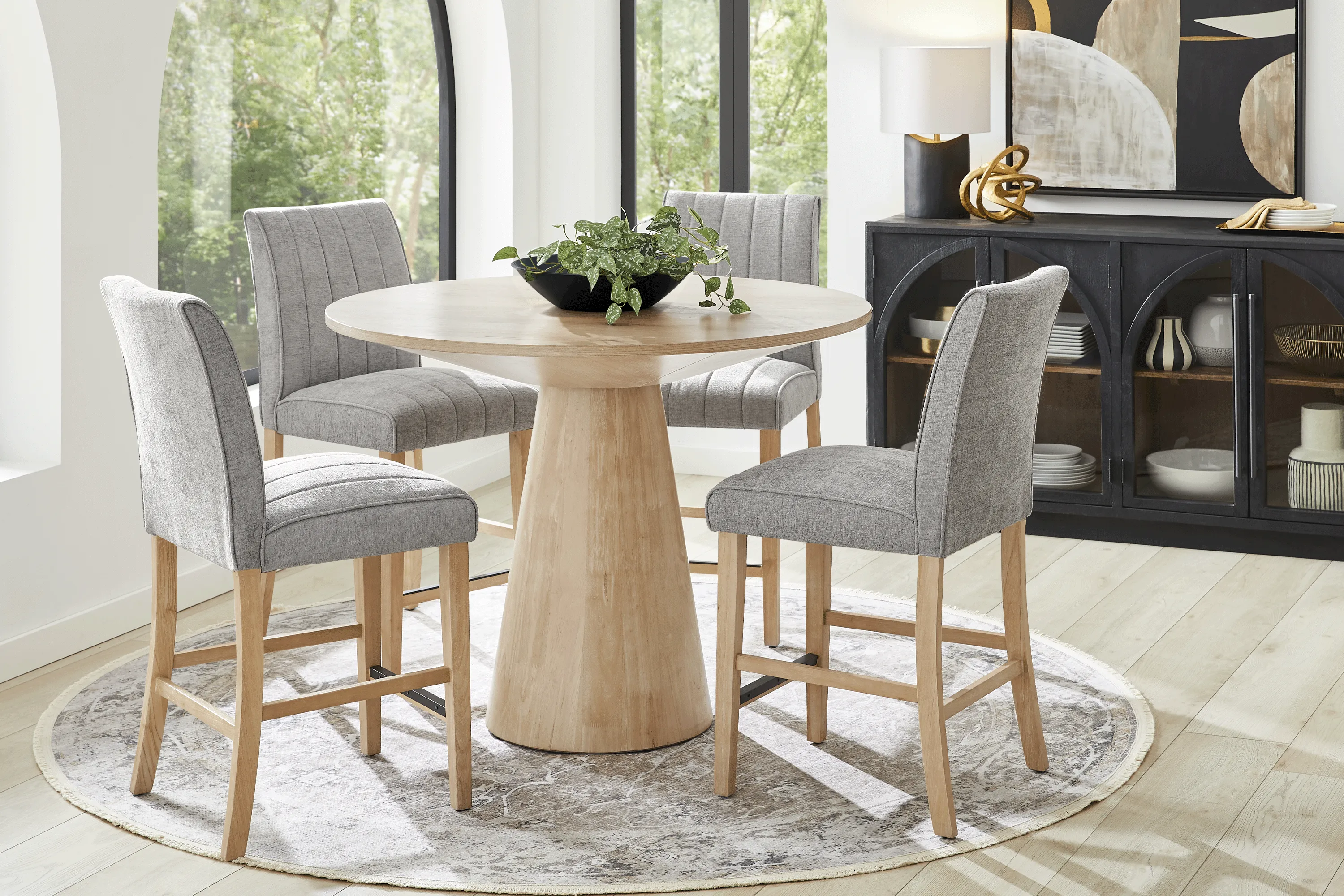 Kendall Natural 5 Pc 48" Round Counter Height Dining Room with Gray Stools - Image 1