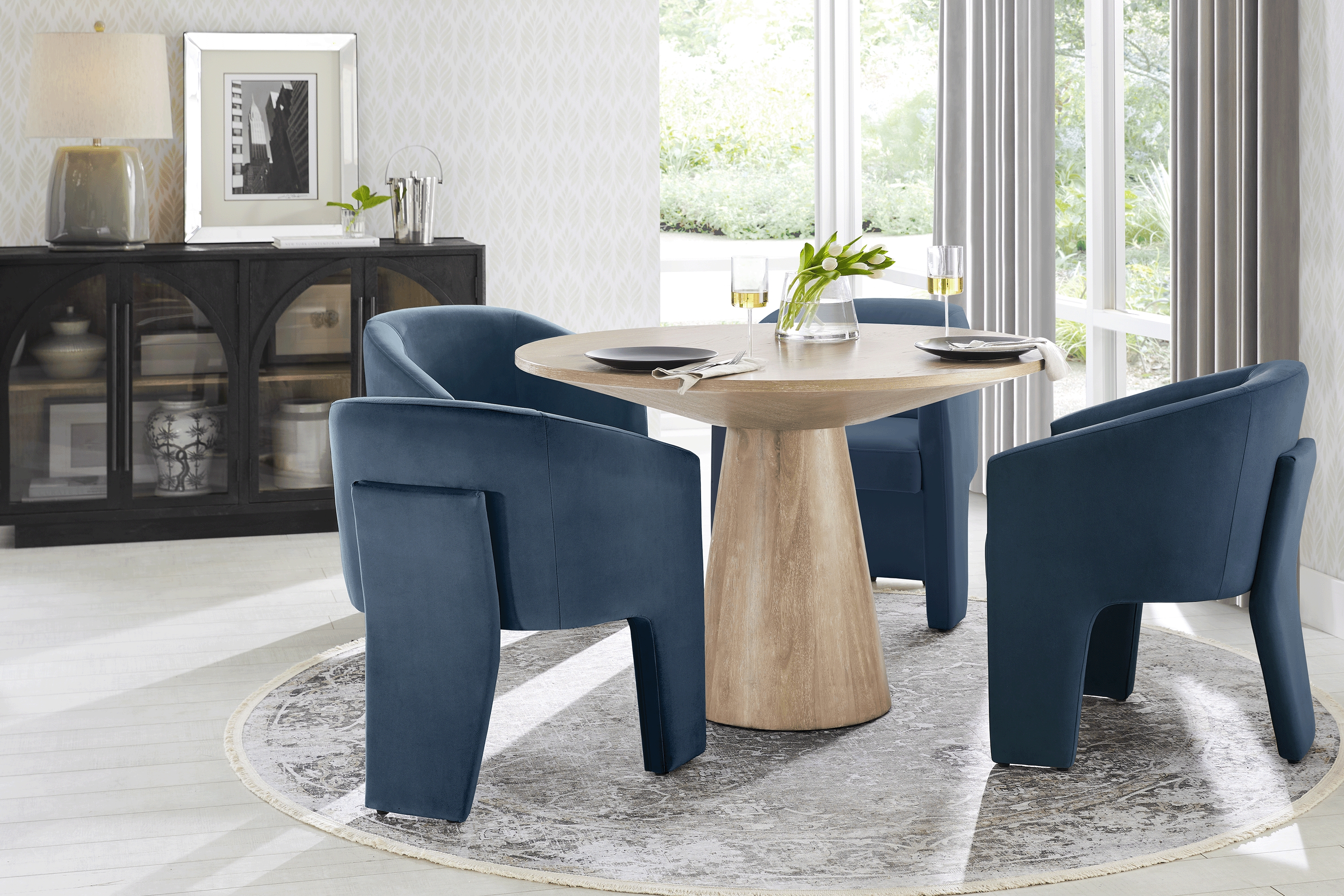 Kendall Natural 5 Pc 48" Round Dining Room with Blue Arm Chairs - Thumbnail - Image 1