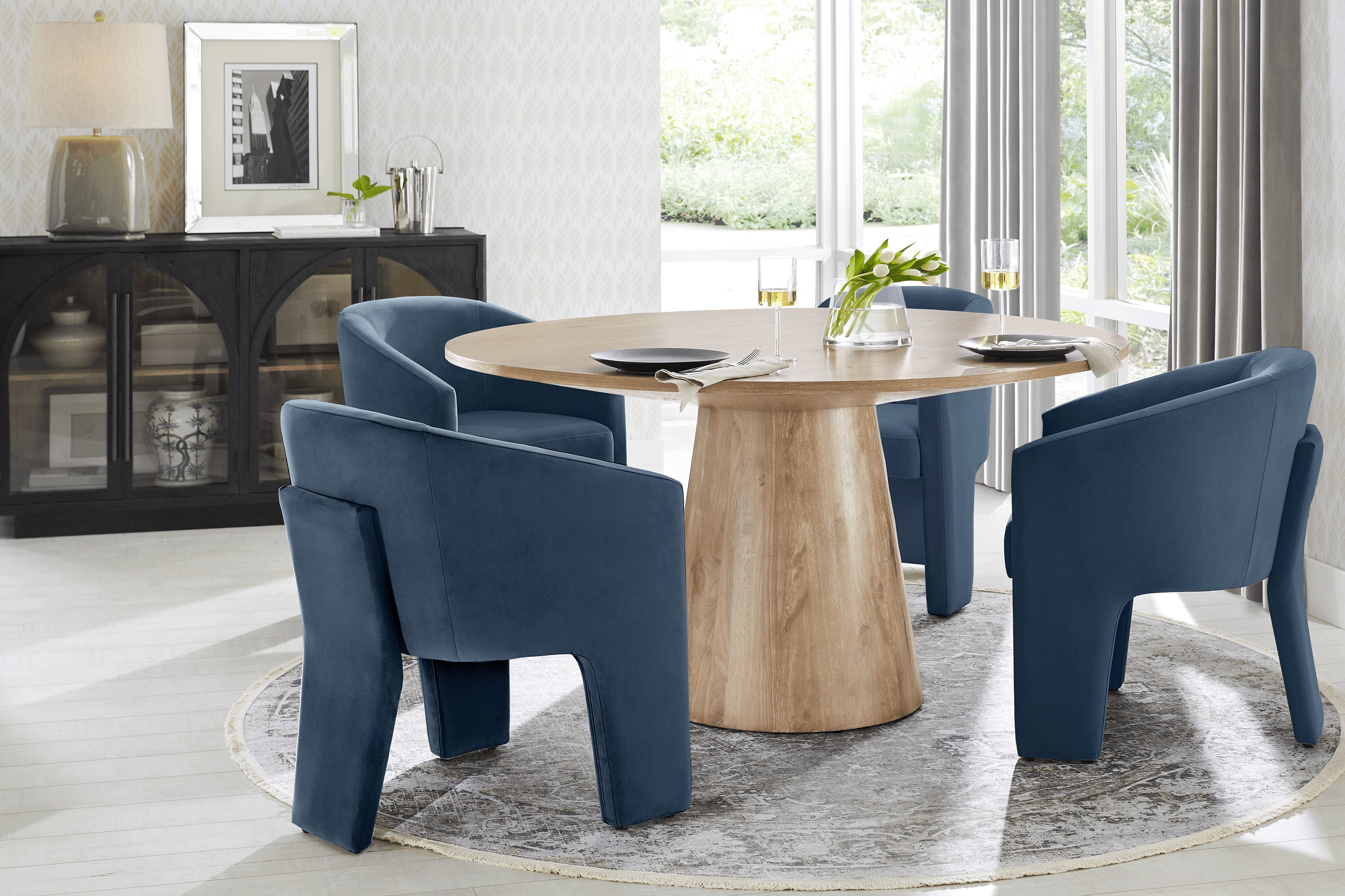 Kendall Natural 5 Pc 59" Round Dining Room with Blue Arm Chairs - Thumbnail - Image 1