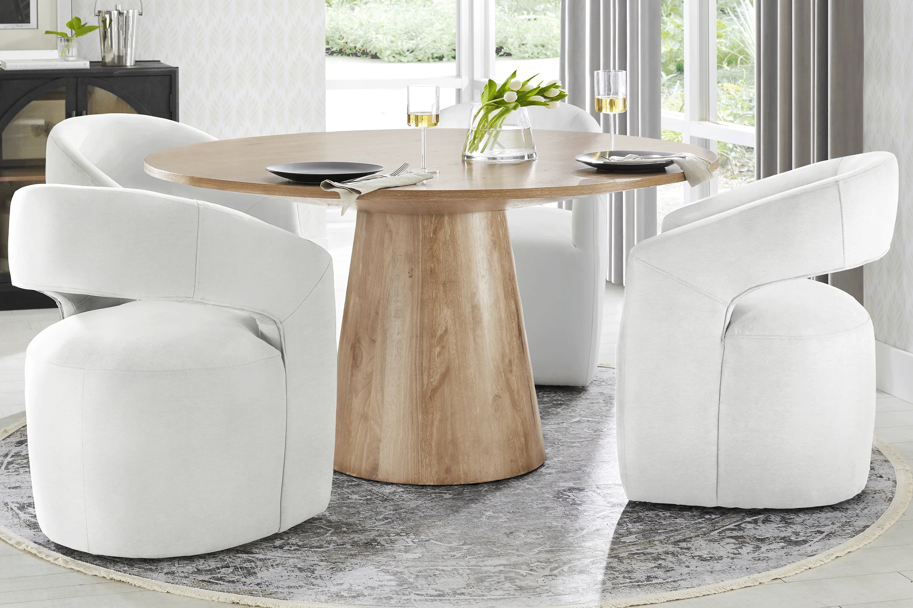 Kendall Natural 5 Pc 59" Round Dining Room with White Cascade Park Arm Chairs - Thumbnail - Image 1