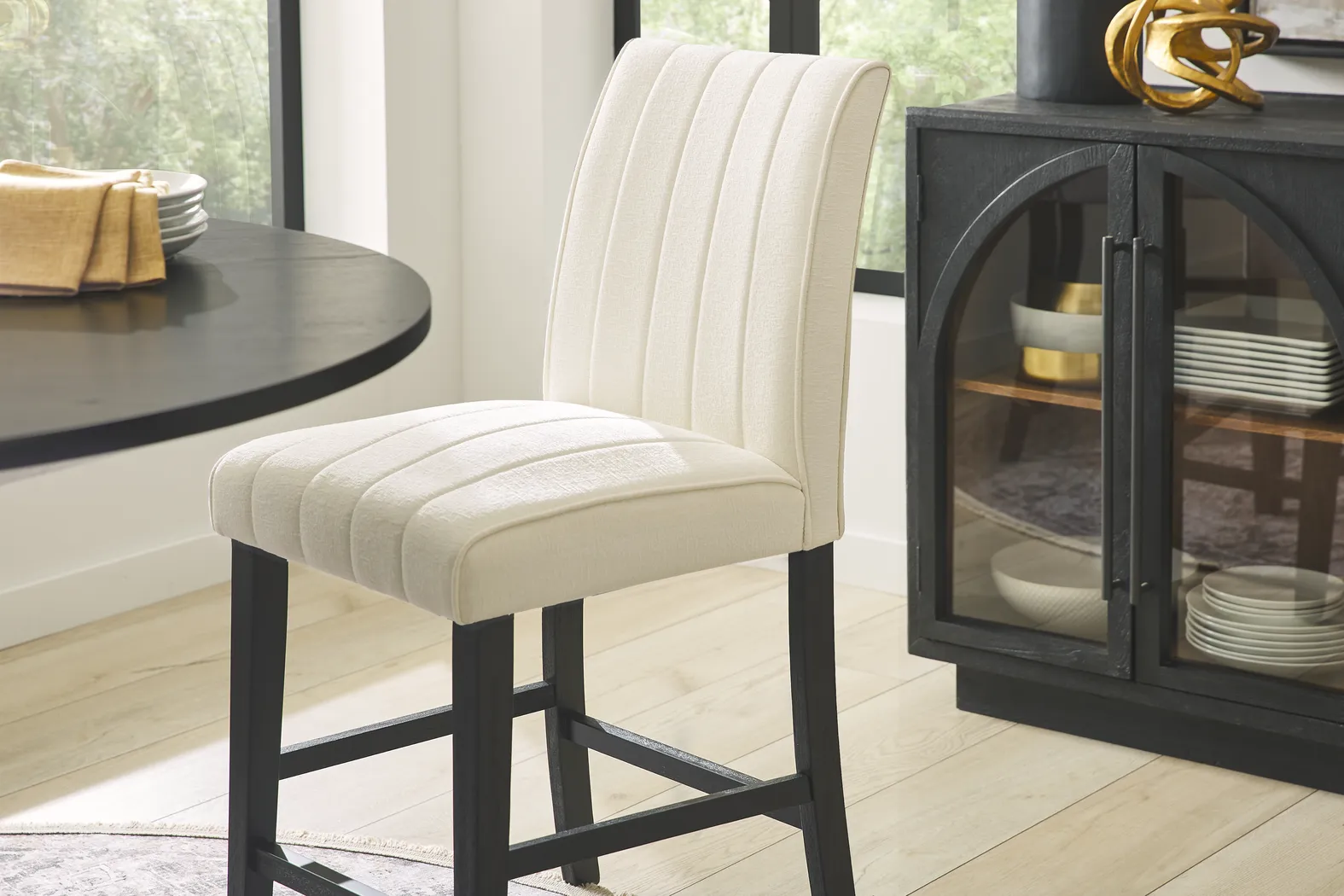 Kendall Black 5 Pc 48" Round Counter Height Dining Room with White Stools - Thumbnail - Image 9