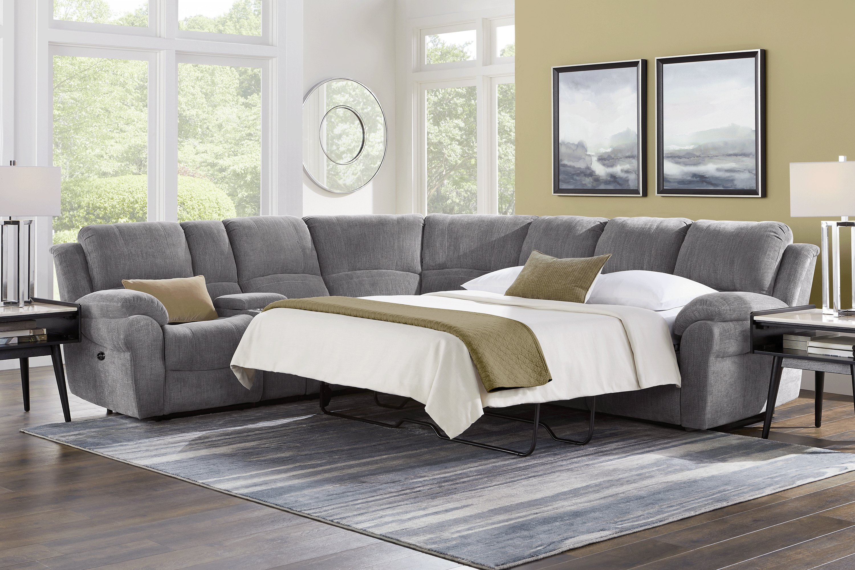 Kenmore Heights Charcoal 8 Pc Power Reclining Sleeper Sectional Living Room - Thumbnail - Image 1