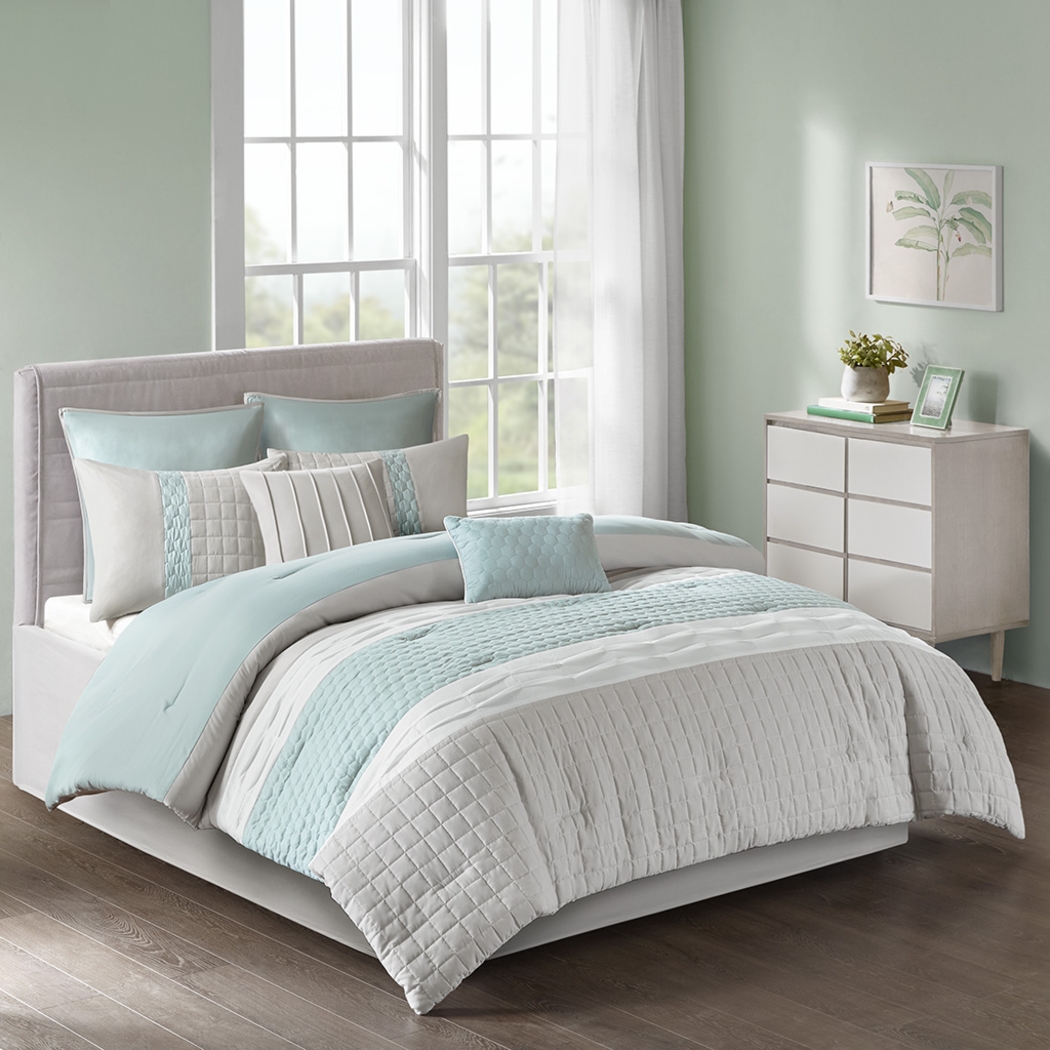 Kennuth Seafoam 8 Pc Queen Comforter Set - Thumbnail - Image 1