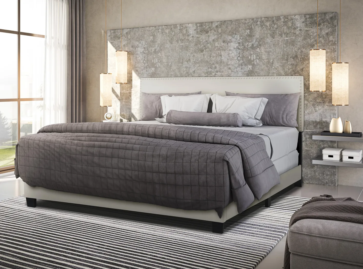 Kernite Light Gray Queen Bed - Thumbnail - Image 8