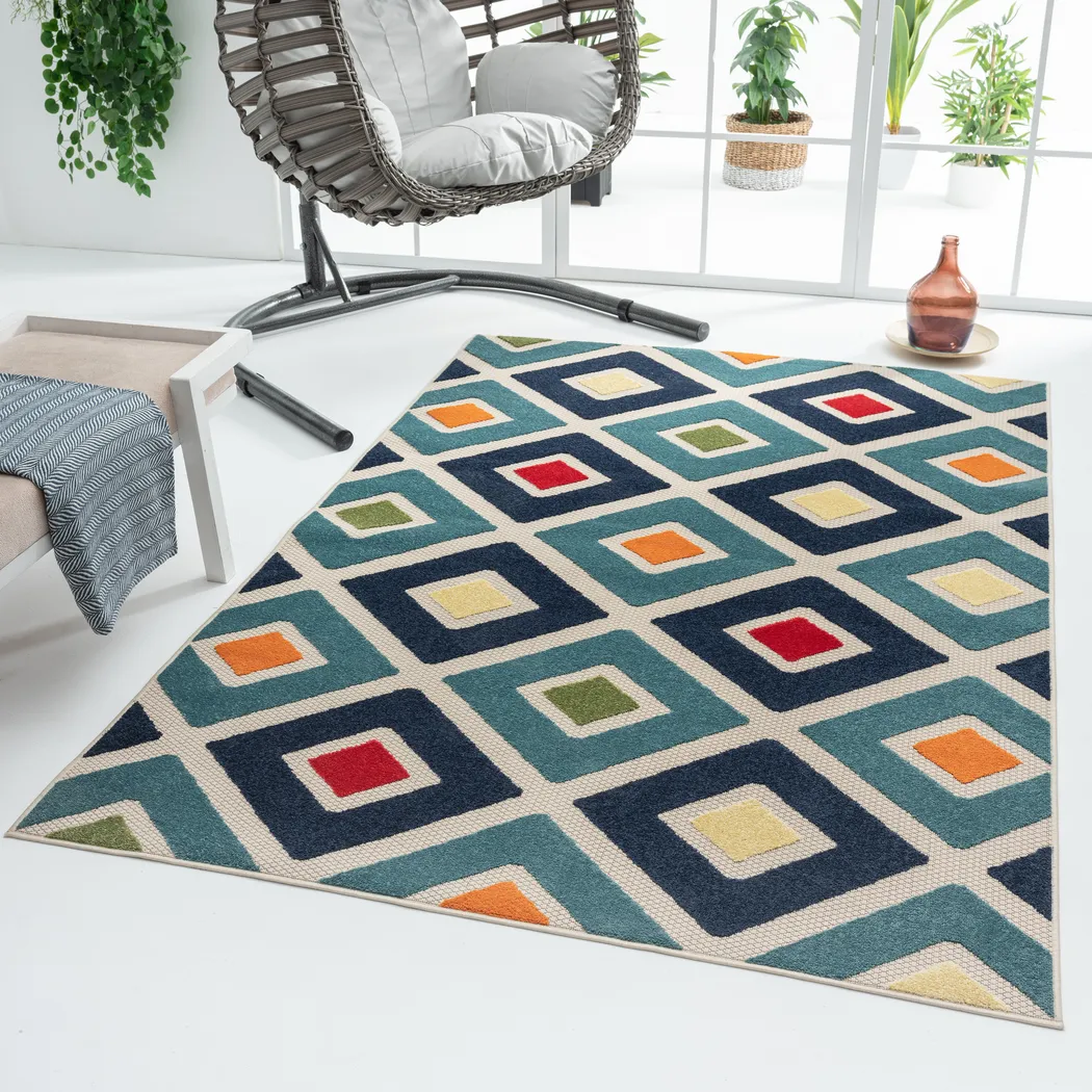 Kerosumu Blue 5' x 8' Indoor/Outdoor Rug - Thumbnail - Image 2