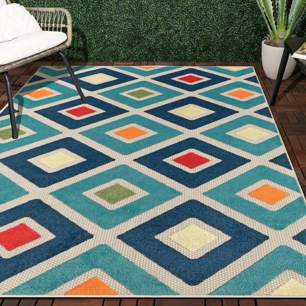 Kerosumu Blue 5' x 8' Indoor/Outdoor Rug - Thumbnail - Image 8