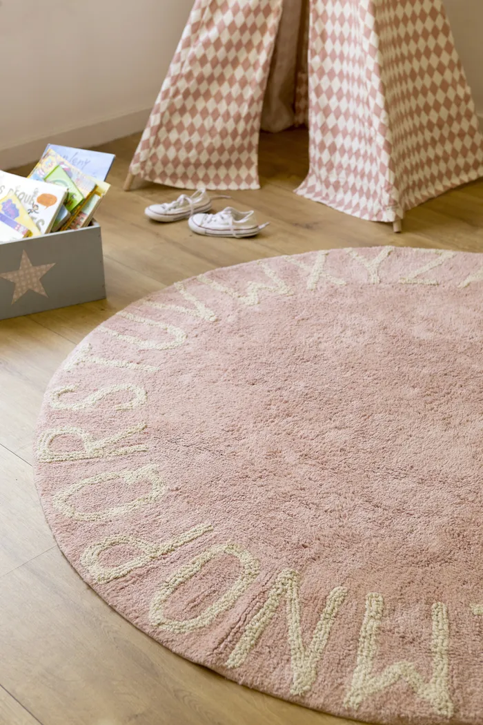 Kids ABC Natural/Nude 5' Machine Washable Round Rug - Thumbnail - Image 2