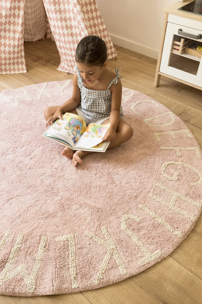 Kids ABC Natural/Nude 5' Machine Washable Round Rug - Thumbnail - Image 3