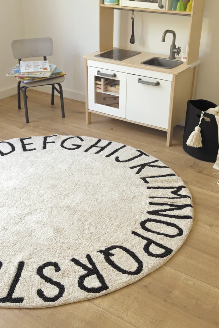 Kids ABCs Natural 5' Machine Washable Round Rug - Thumbnail - Image 2