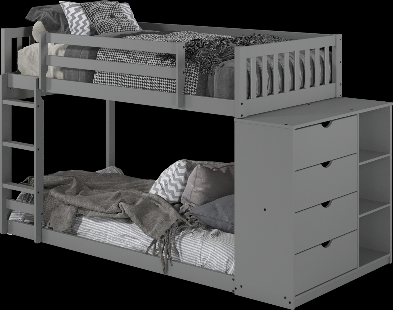 Kids Aklina Dark Gray Twin/Twin Bunk Bed with Dresser - Thumbnail - Image 1