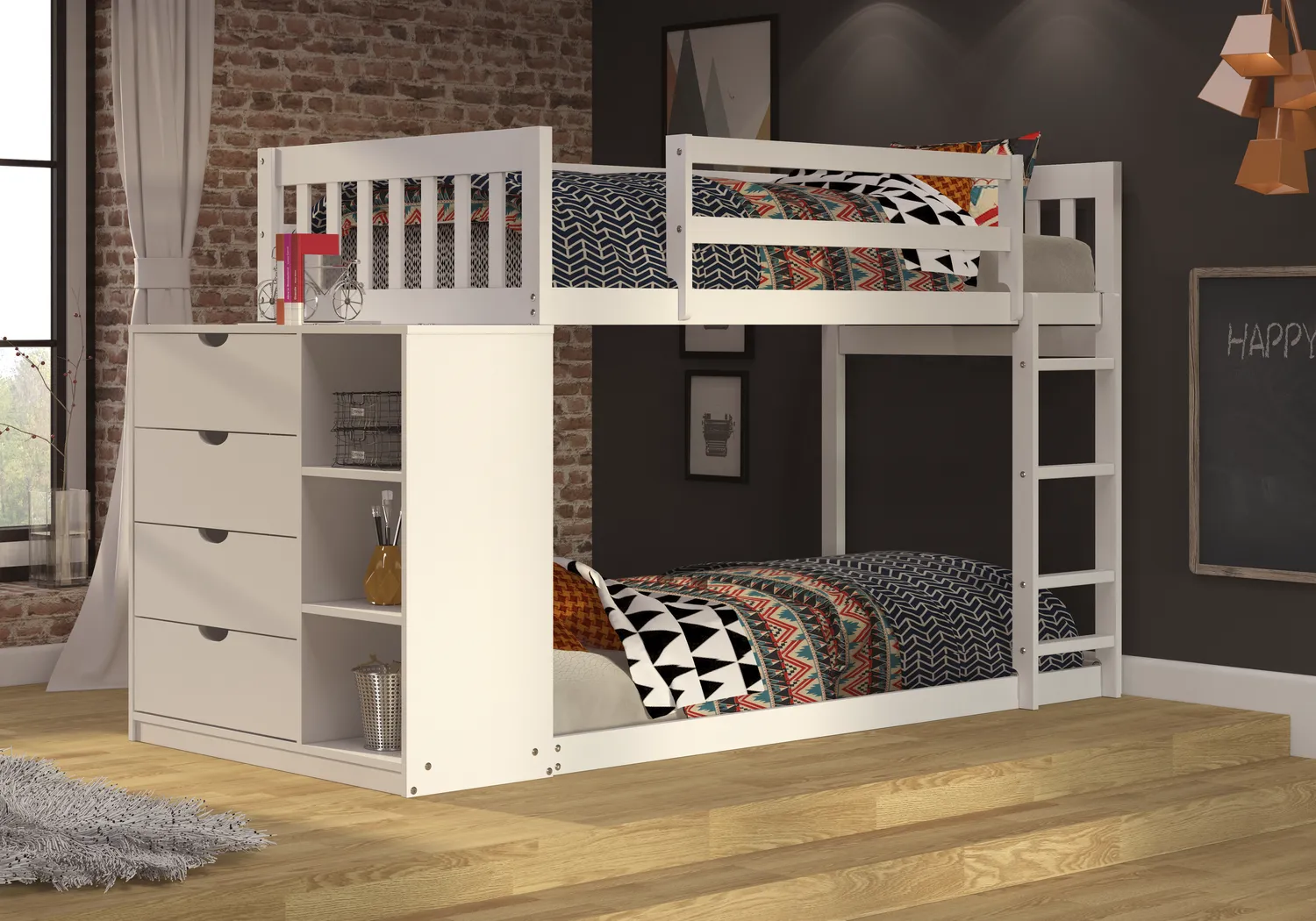 Kids Aklina White Twin/Twin Bunk Bed with Dresser - Thumbnail - Image 2