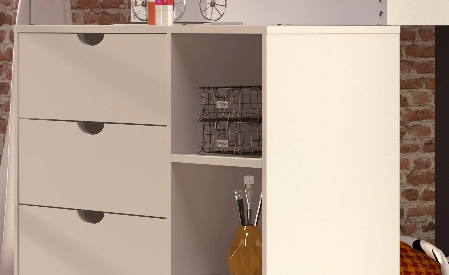 Kids Aklina White Twin/Twin Bunk Bed with Dresser - Thumbnail - Image 3