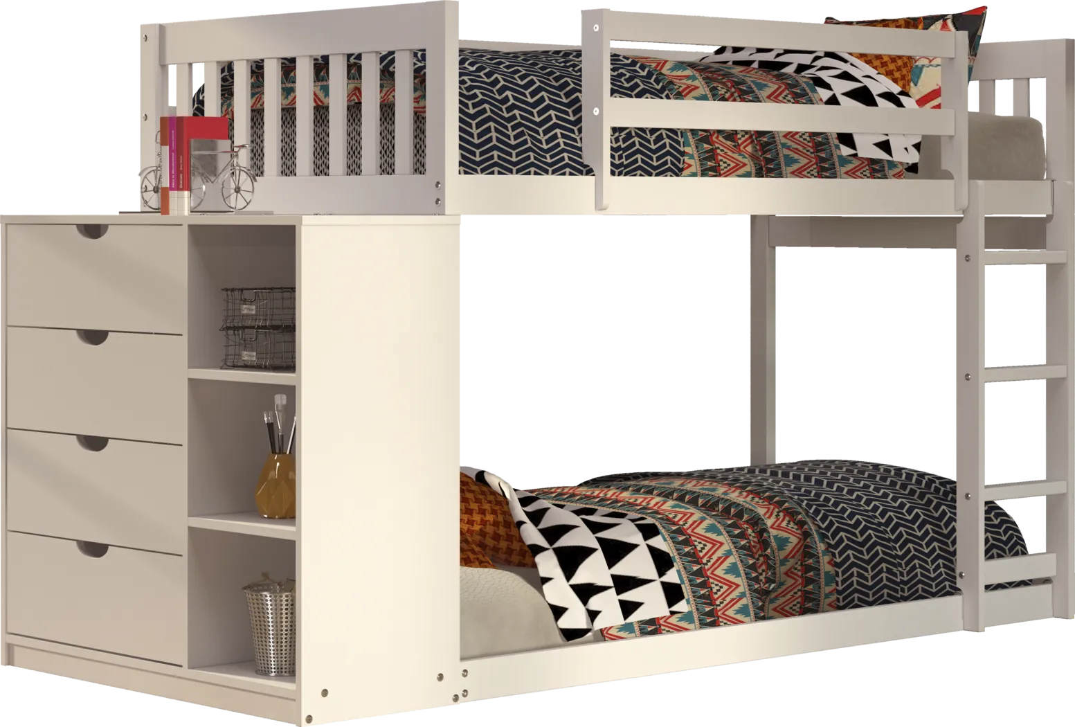 Kids Aklina White Twin/Twin Bunk Bed with Dresser - Thumbnail - Image 1