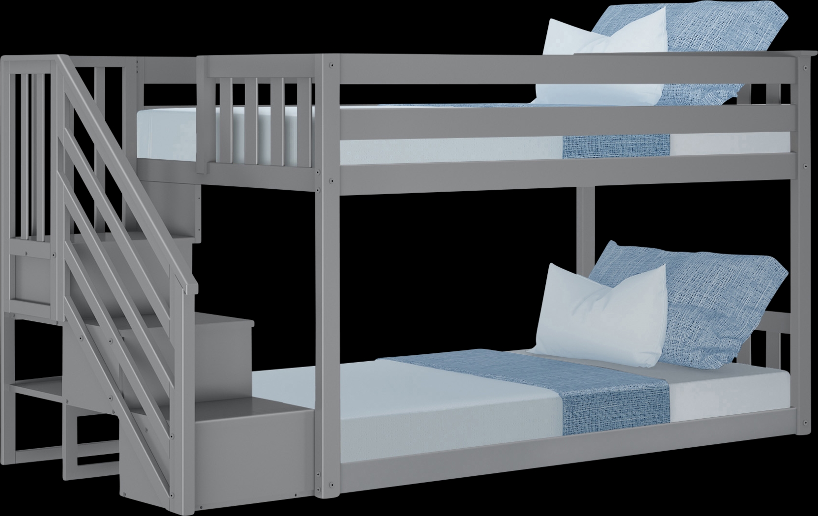 Kids Alejo Gray Twin/Twin Low Bunk Bed with Staircase - Thumbnail - Image 3