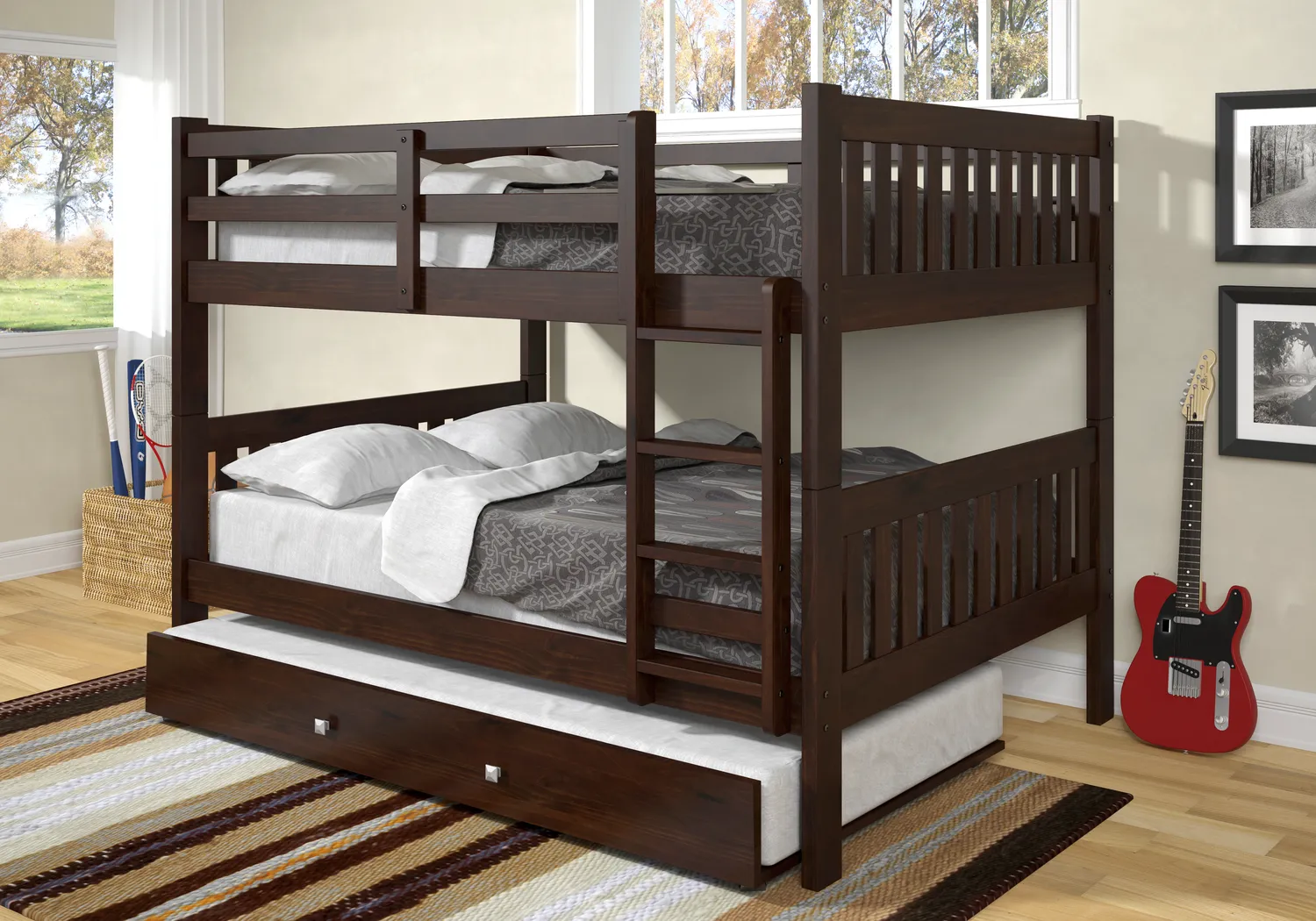 Kids Aleyna II Dark Brown Full/Full Bunk Bed with Trundle - Thumbnail - Image 2