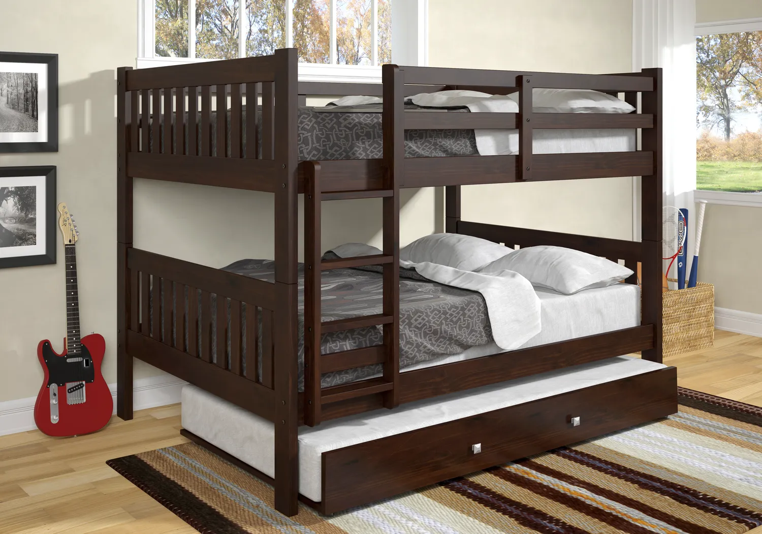 Kids Aleyna II Dark Brown Full/Full Bunk Bed with Trundle - Thumbnail - Image 3