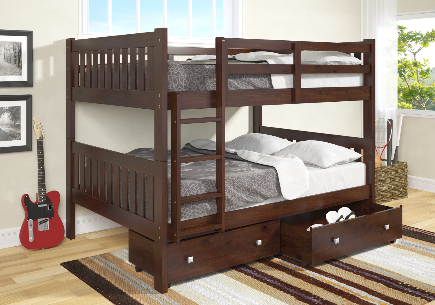 Kids Aleyna III Dark Brown Full/Full Bunk Bed with Drawers - Thumbnail - Image 2