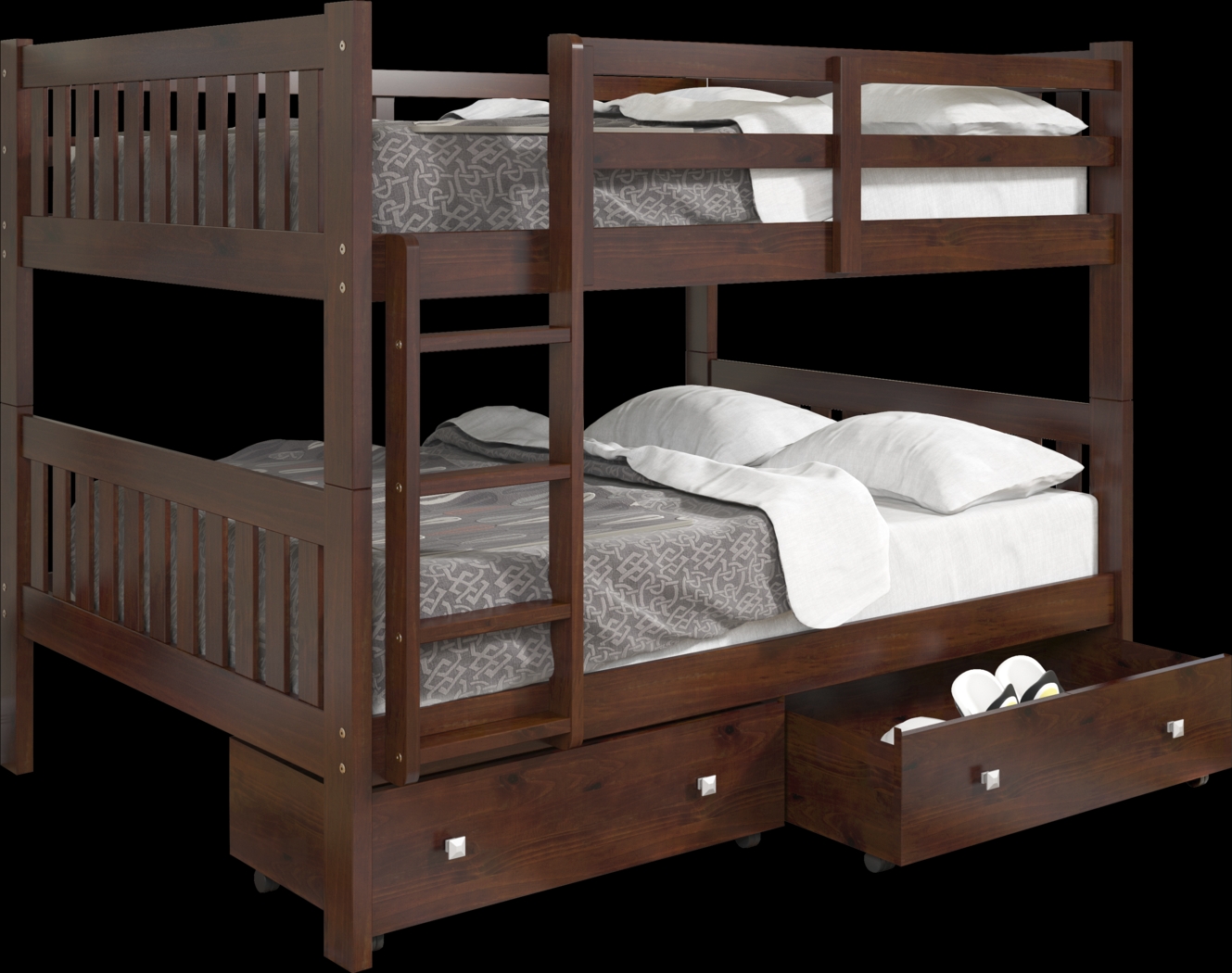 Kids Aleyna III Dark Brown Full/Full Bunk Bed with Drawers - Thumbnail - Image 1