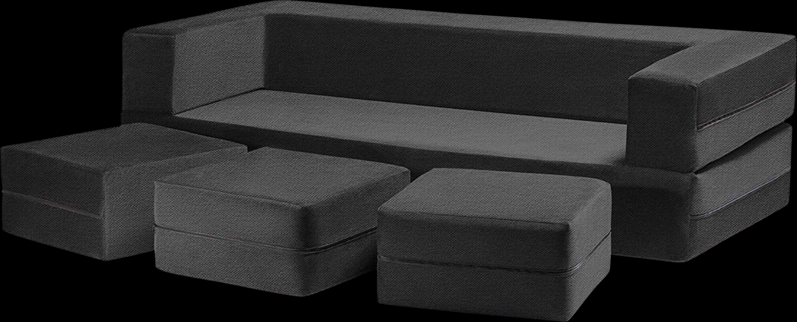 Alfy Black Convertible Sofa and Ottomans - Thumbnail - Image 2