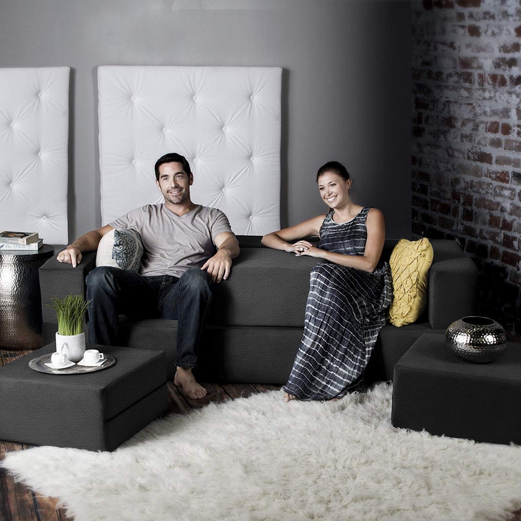 Alfy Black Convertible Sofa and Ottomans - Thumbnail - Image 6